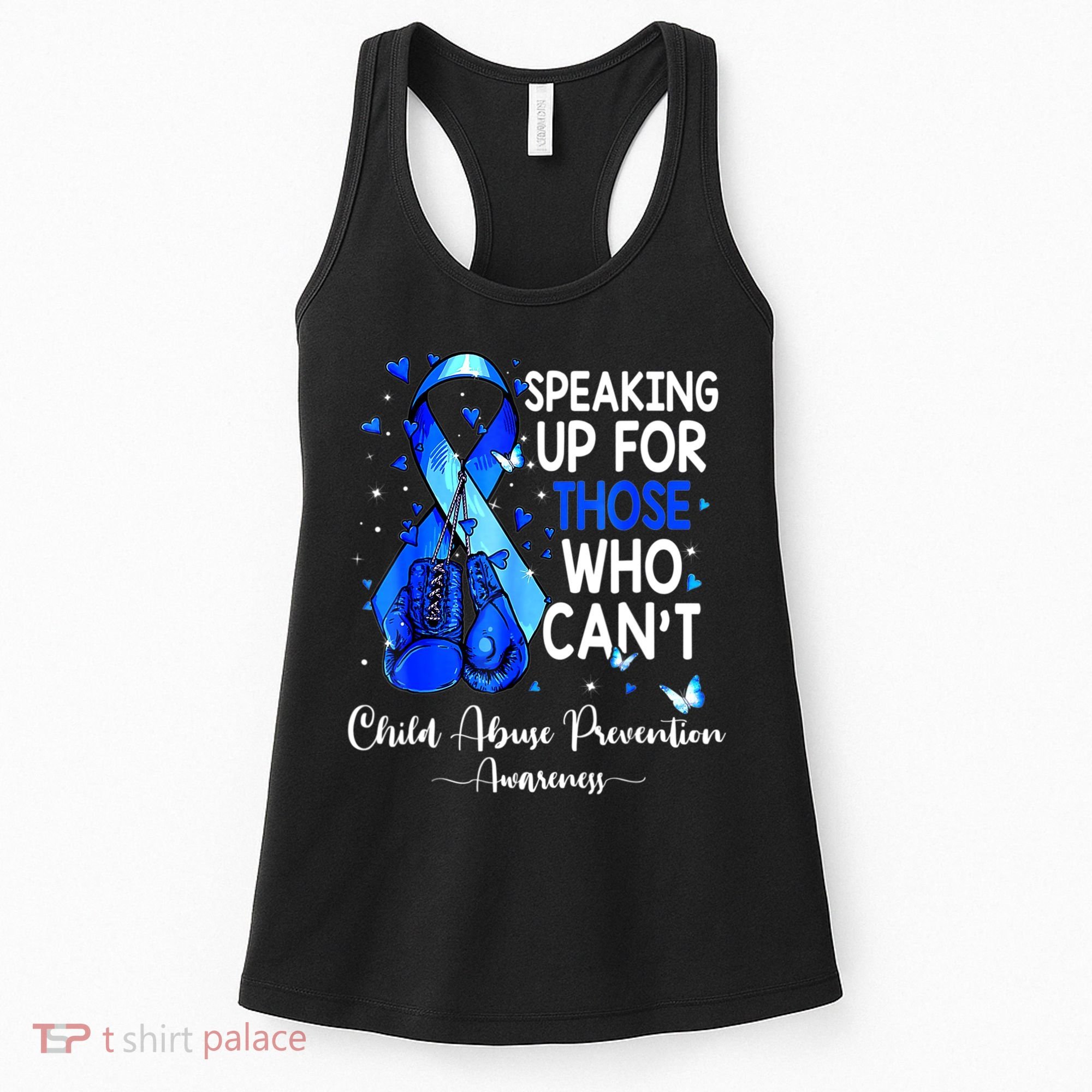 Boxing Gloves Blue Ribbon Child Abuse Prevention Awareness Women's Tank Top