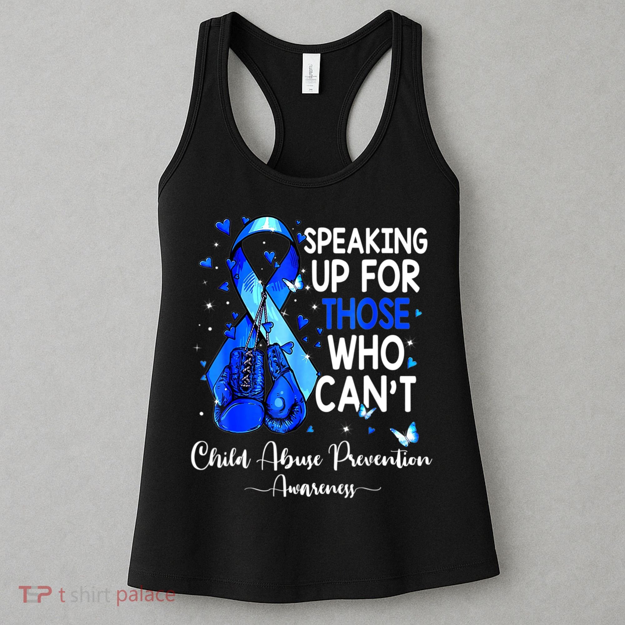 Boxing Gloves Blue Ribbon Child Abuse Prevention Awareness Women's Tank Top