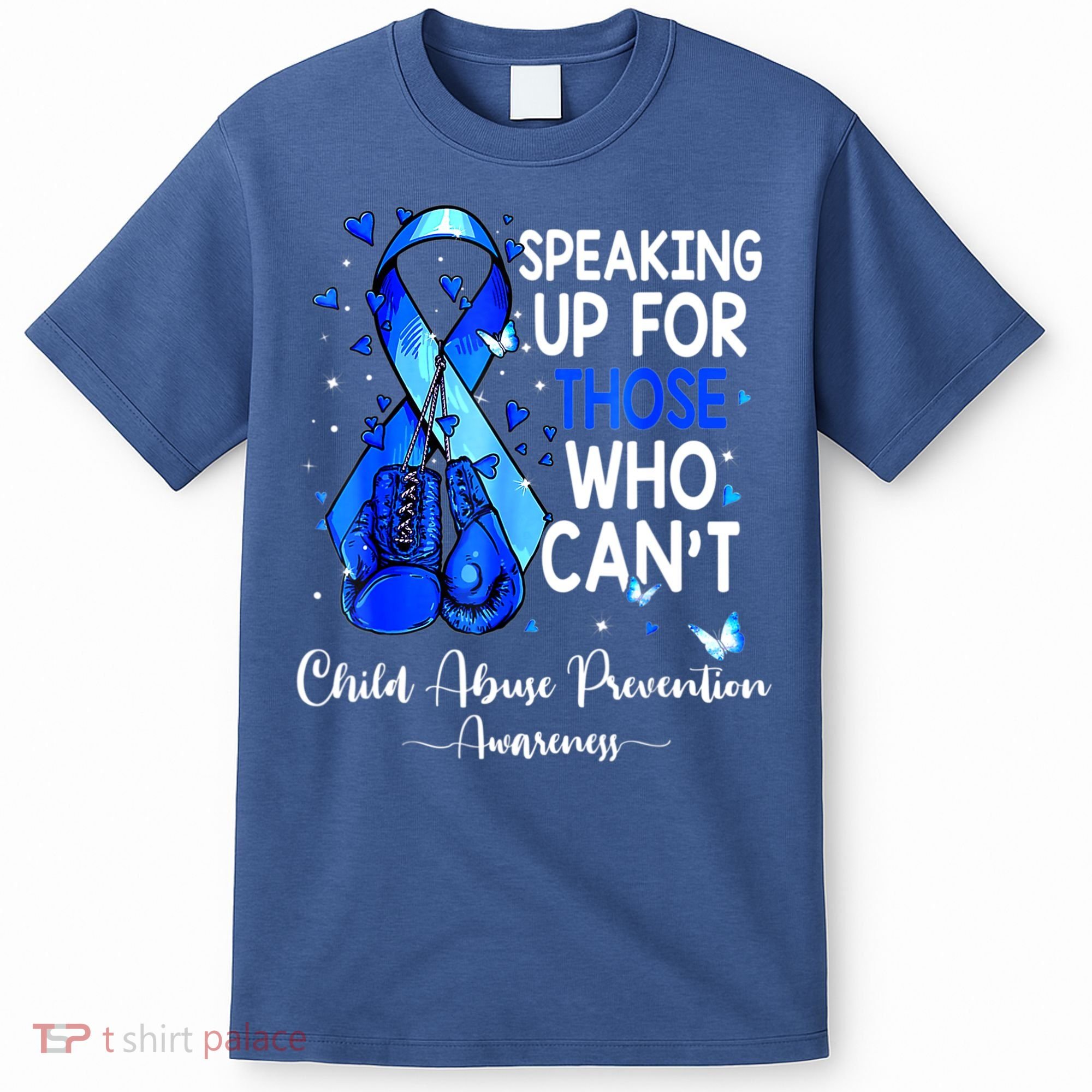 Boxing Gloves Blue Ribbon Child Abuse Prevention Awareness T-Shirt