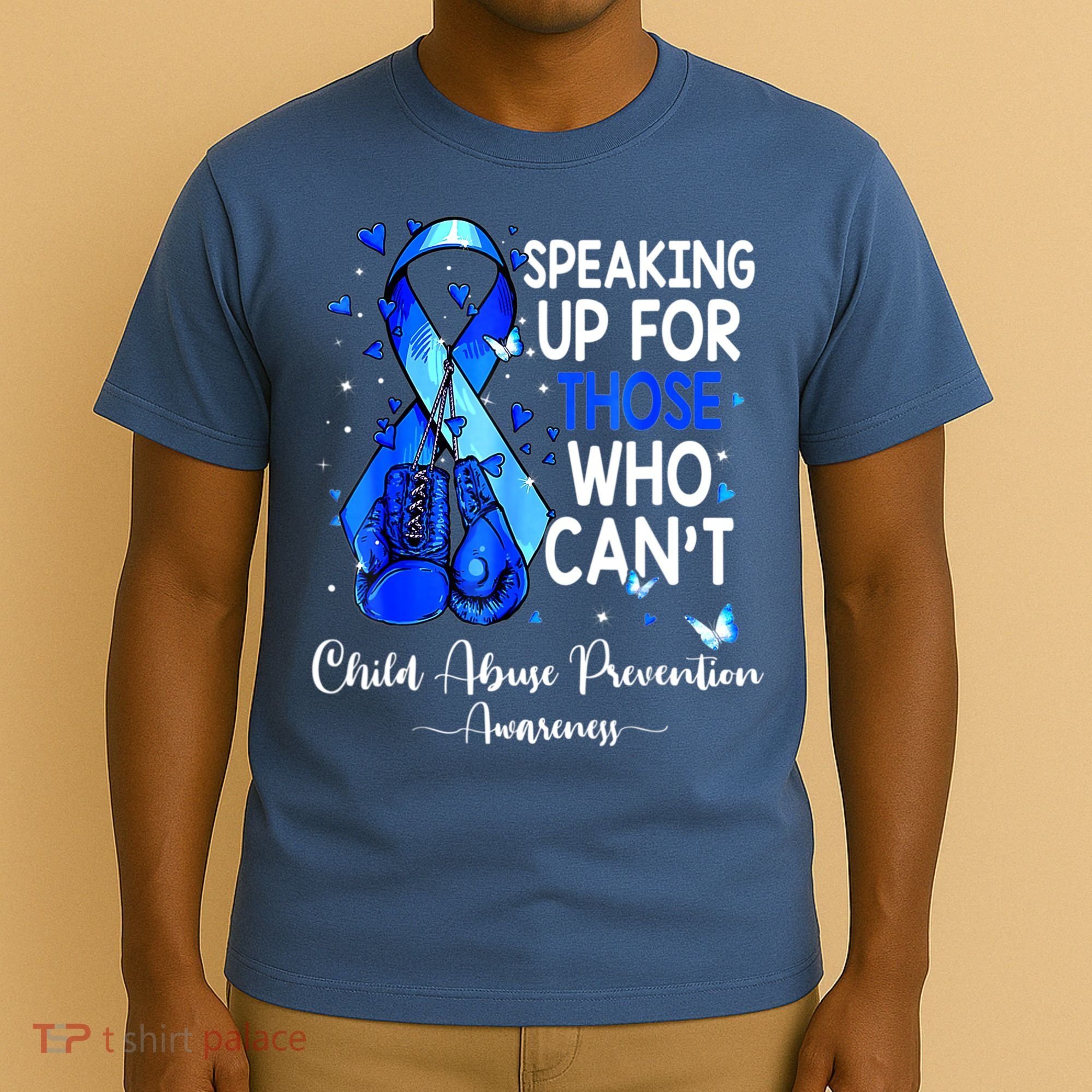 Boxing Gloves Blue Ribbon Child Abuse Prevention Awareness T-Shirt