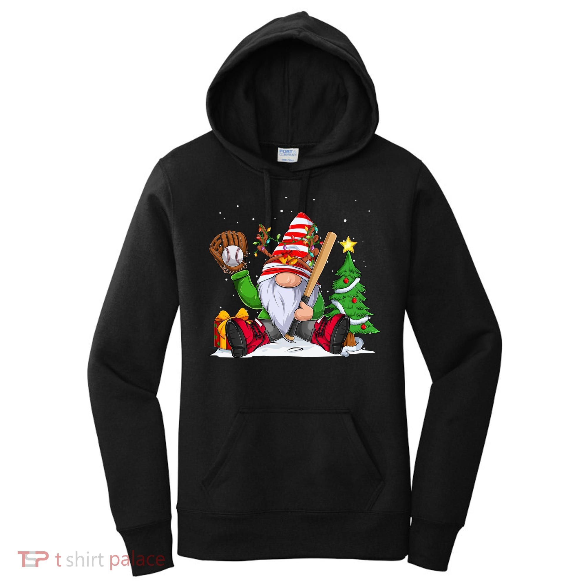 Baseball Gnome Christmas Winter Season Catcher Pitcher Funny Gift Women's Hoodie