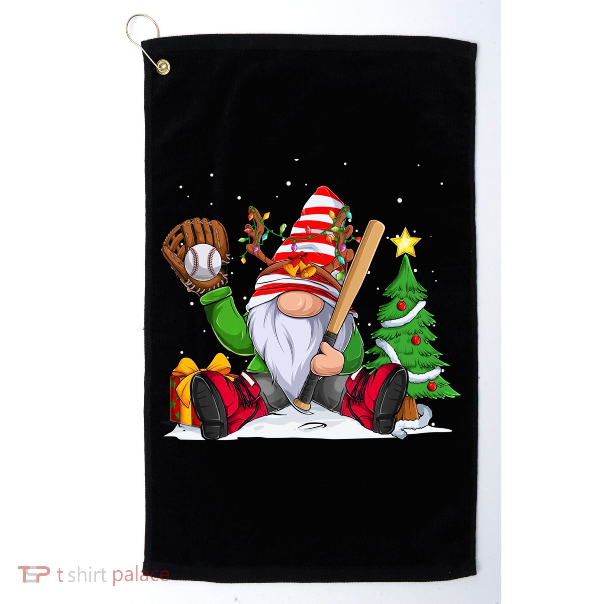 Baseball Gnome Christmas Winter Season Catcher Pitcher Funny Gift Golf Towel