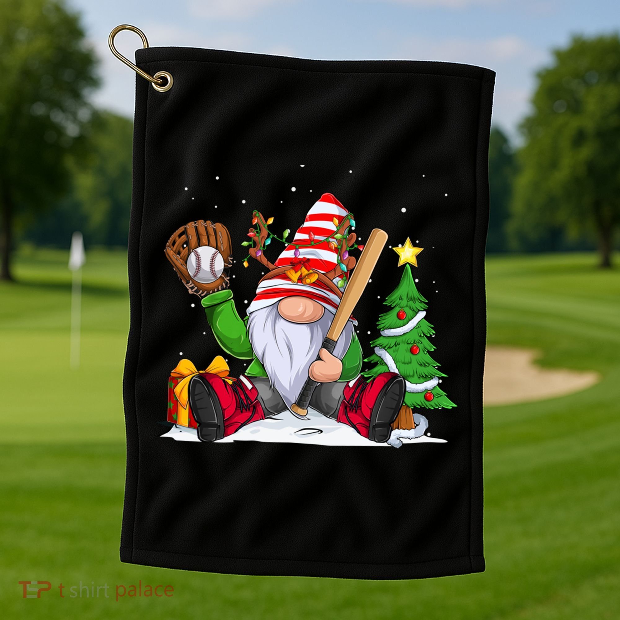 Baseball Gnome Christmas Winter Season Catcher Pitcher Funny Gift Golf Towel