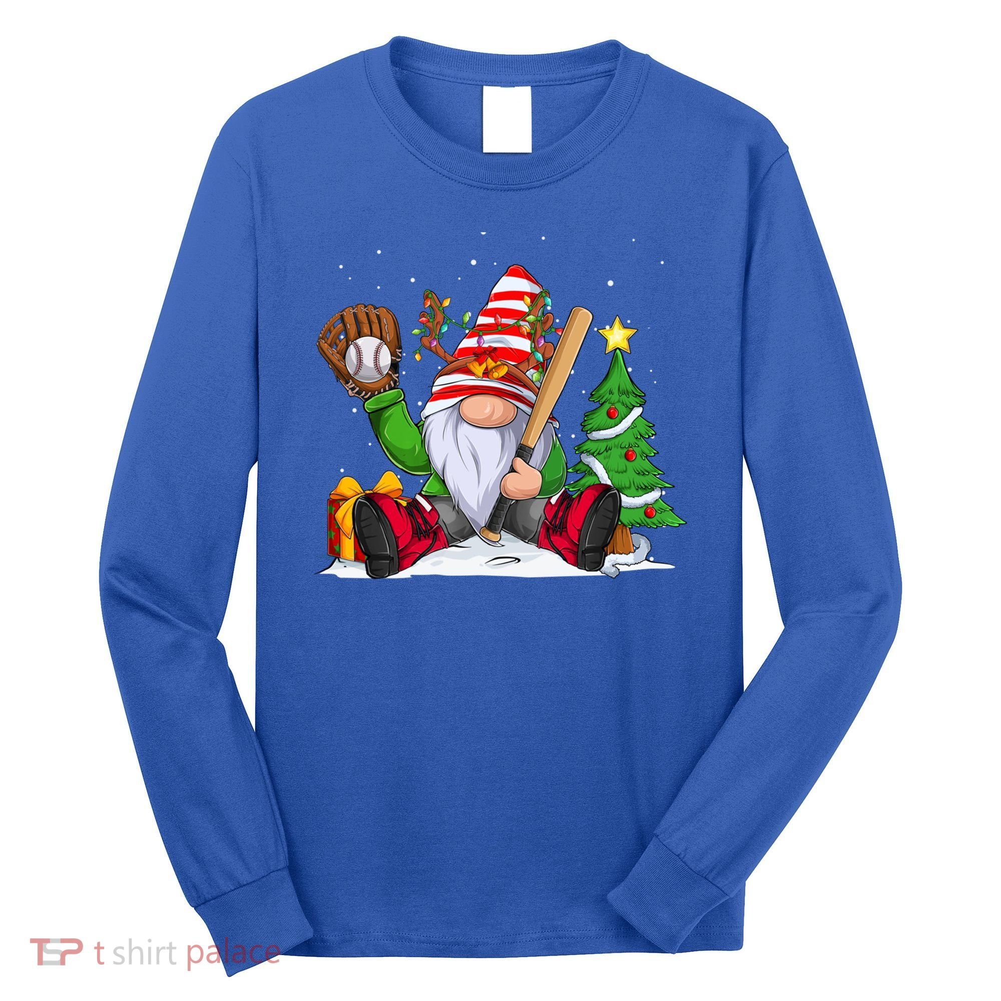 Baseball Gnome Christmas Winter Season Catcher Pitcher Funny Gift Long Sleeve Shirt