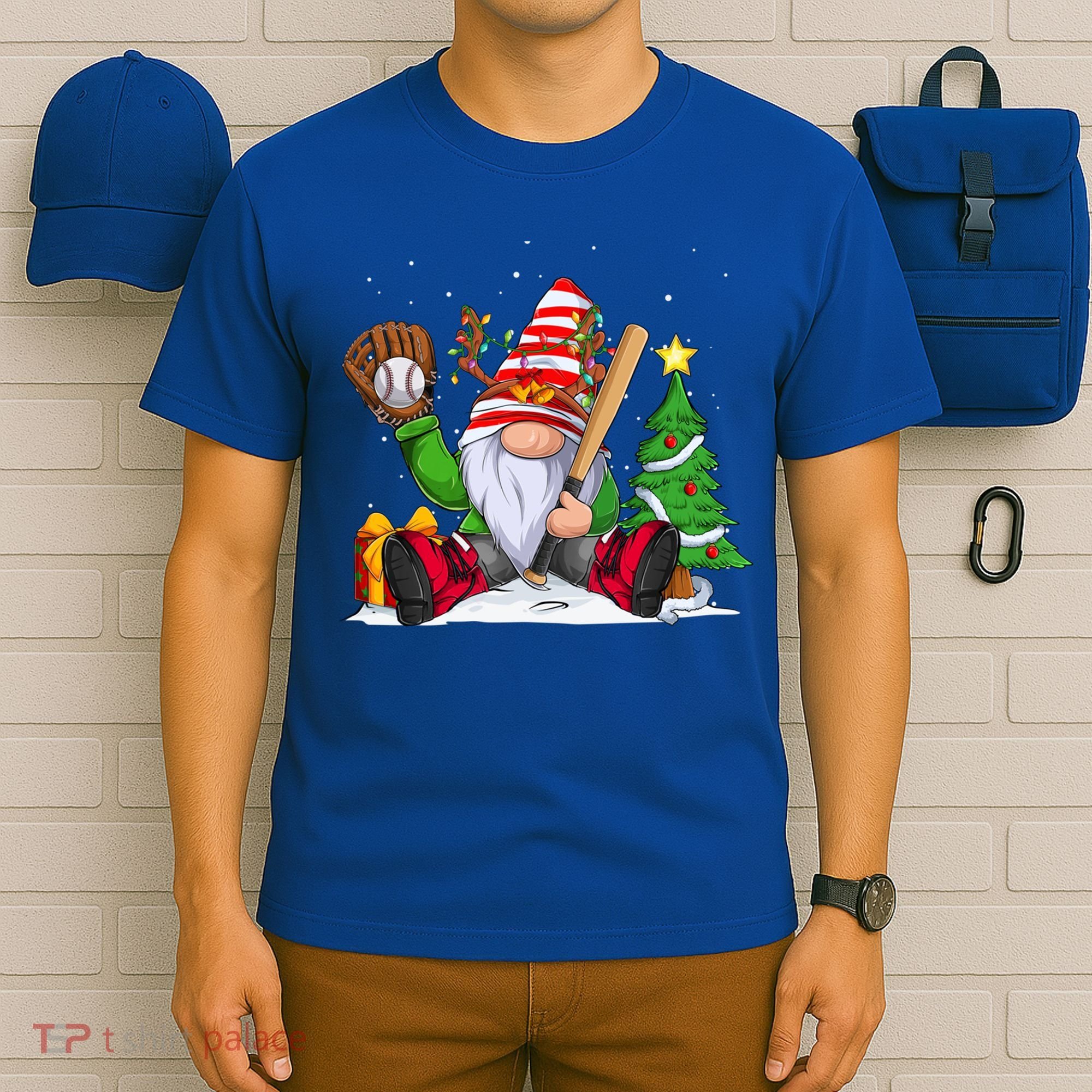 Baseball Gnome Christmas Winter Season Catcher Pitcher Funny Gift T-Shirt