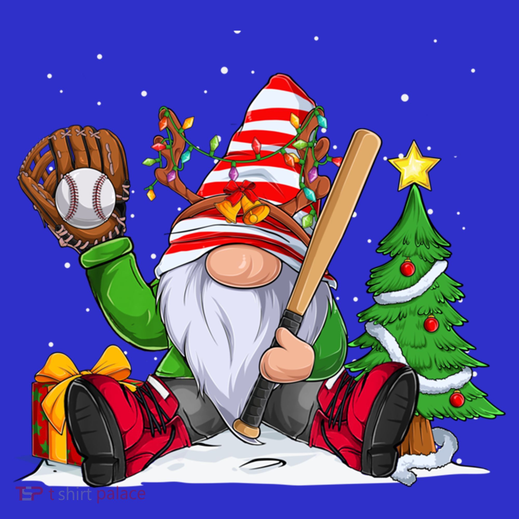 Baseball Gnome Christmas Winter Season Catcher Pitcher Funny Gift T-Shirt
