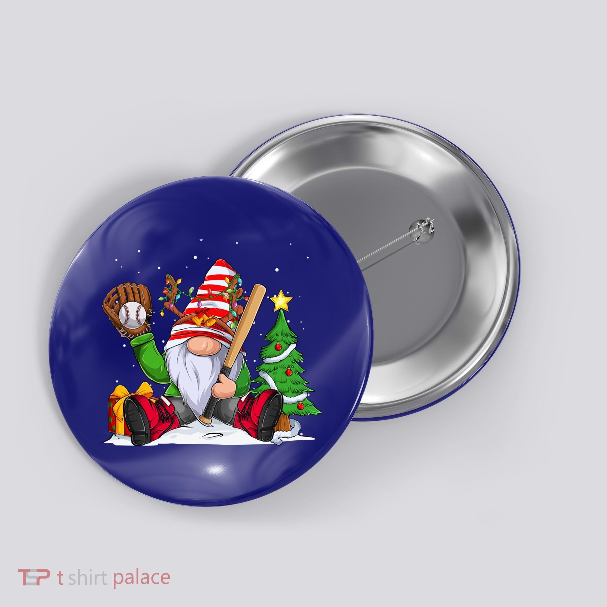 Baseball Gnome Christmas Winter Season Catcher Pitcher Funny Gift Button