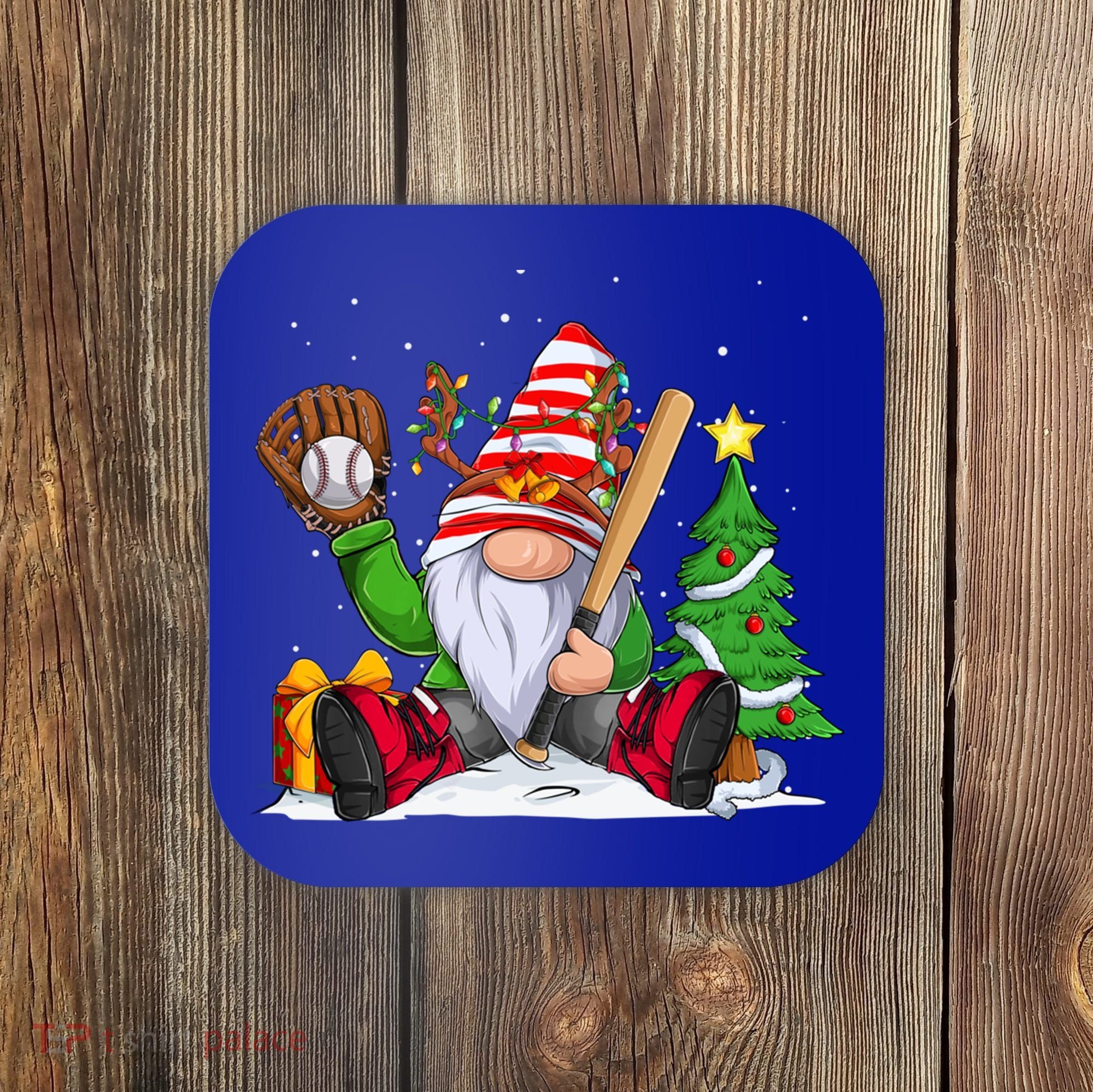 Baseball Gnome Christmas Winter Season Catcher Pitcher Funny Gift Coaster