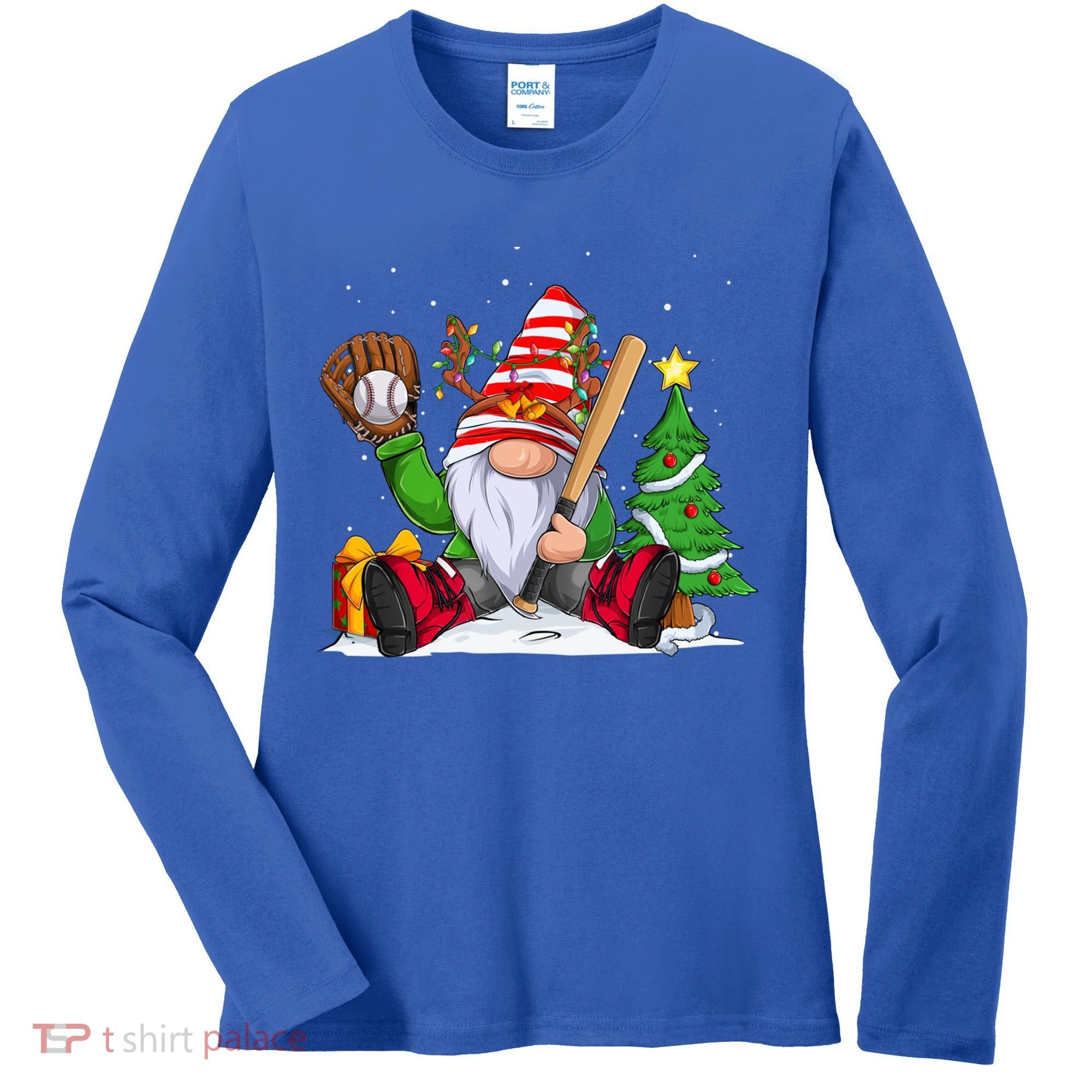 Baseball Gnome Christmas Winter Season Catcher Pitcher Funny Gift Women's Long Sleeve Shirt