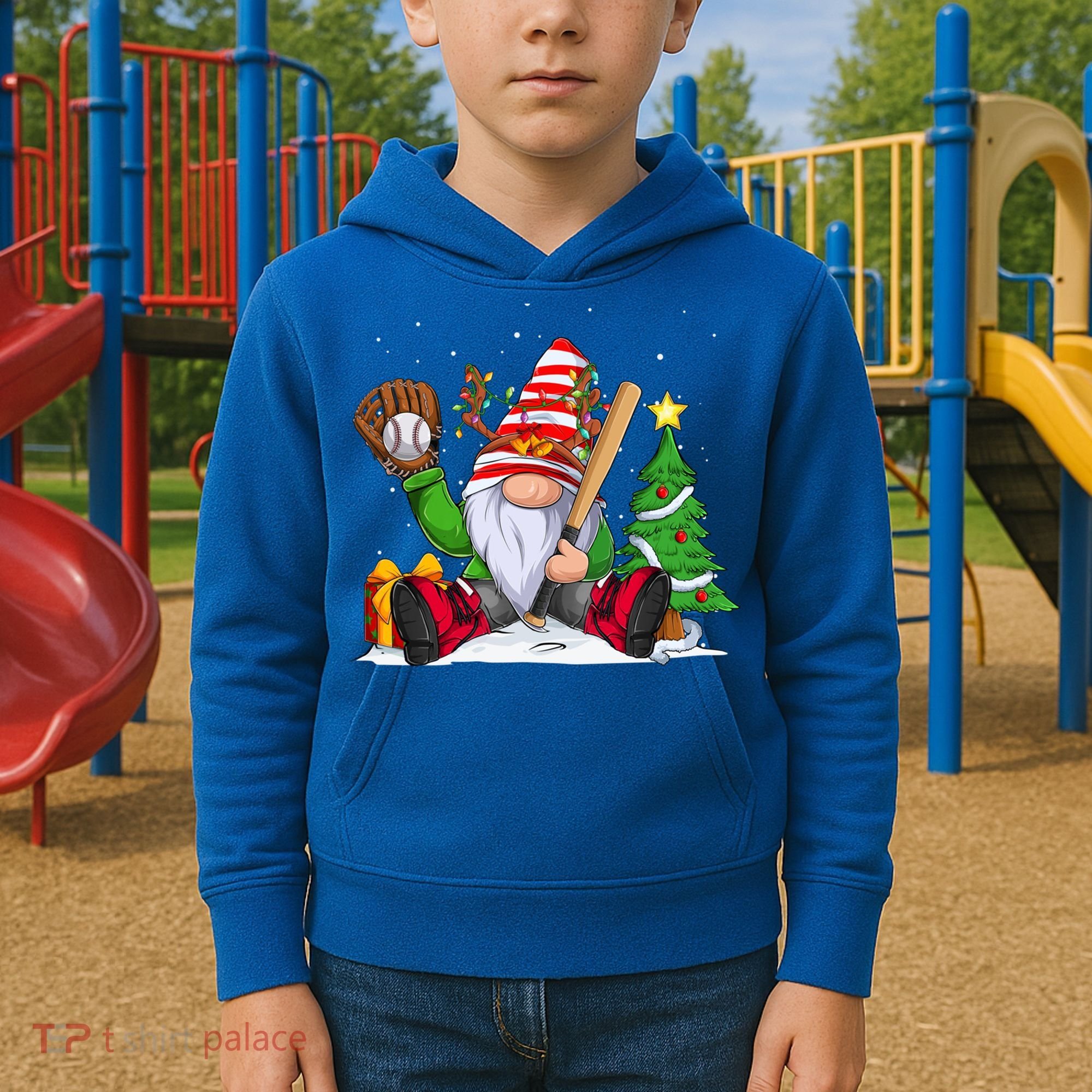 Baseball Gnome Christmas Winter Season Catcher Pitcher Funny Gift Kids Hoodie