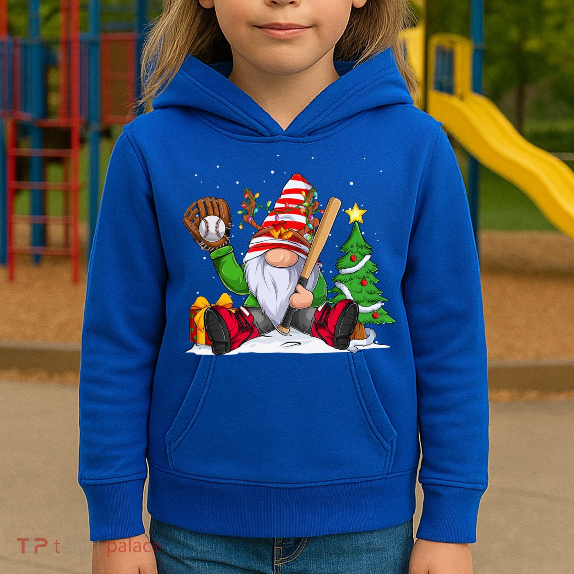 Baseball Gnome Christmas Winter Season Catcher Pitcher Funny Gift Kids Hoodie