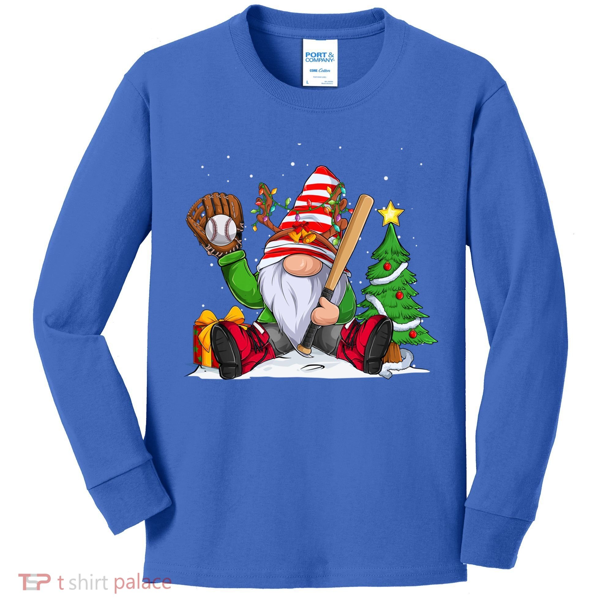 Baseball Gnome Christmas Winter Season Catcher Pitcher Funny Gift Kids Long Sleeve Shirt