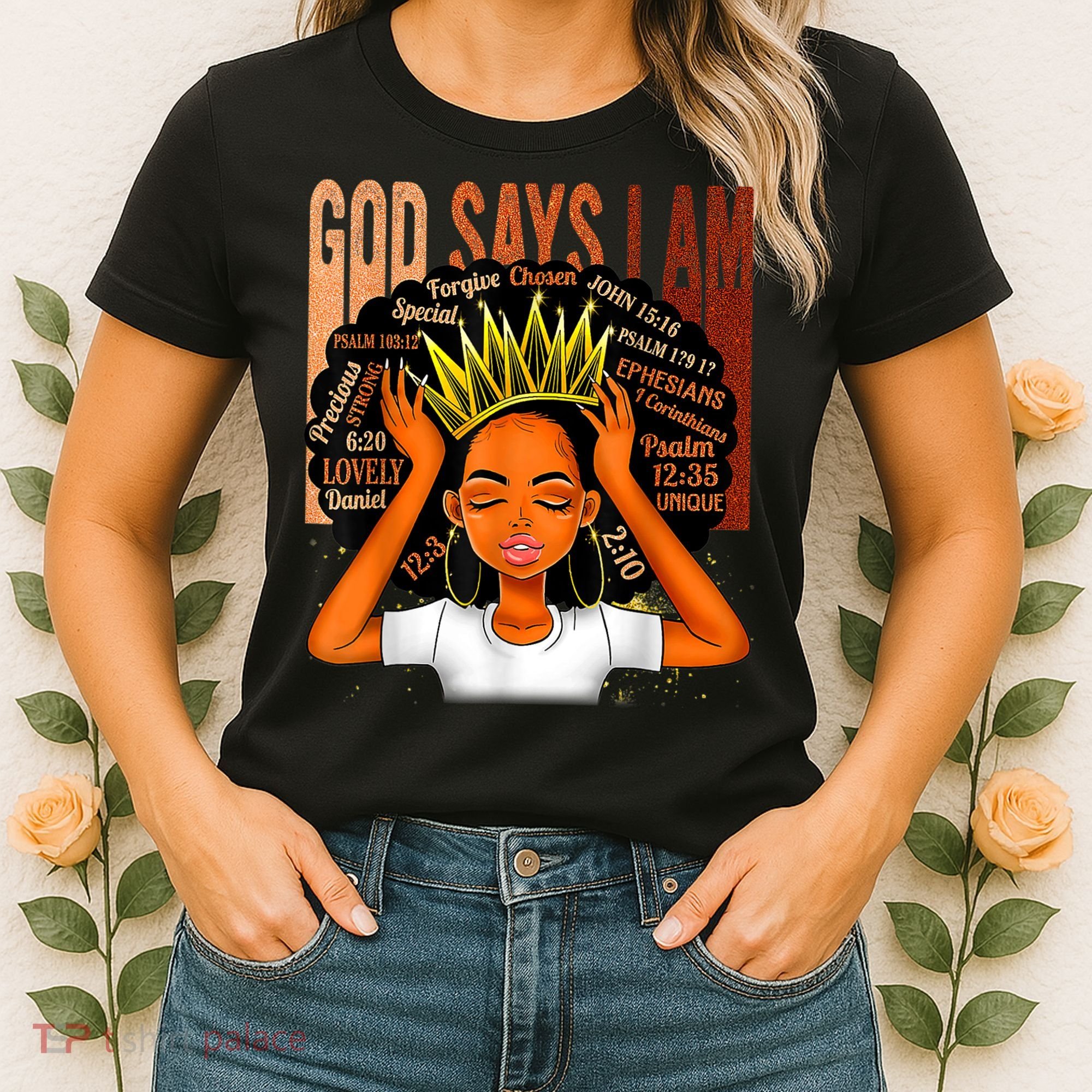 Black Girl Crown God Says I Am Black Melanin History Month Women's T-Shirt