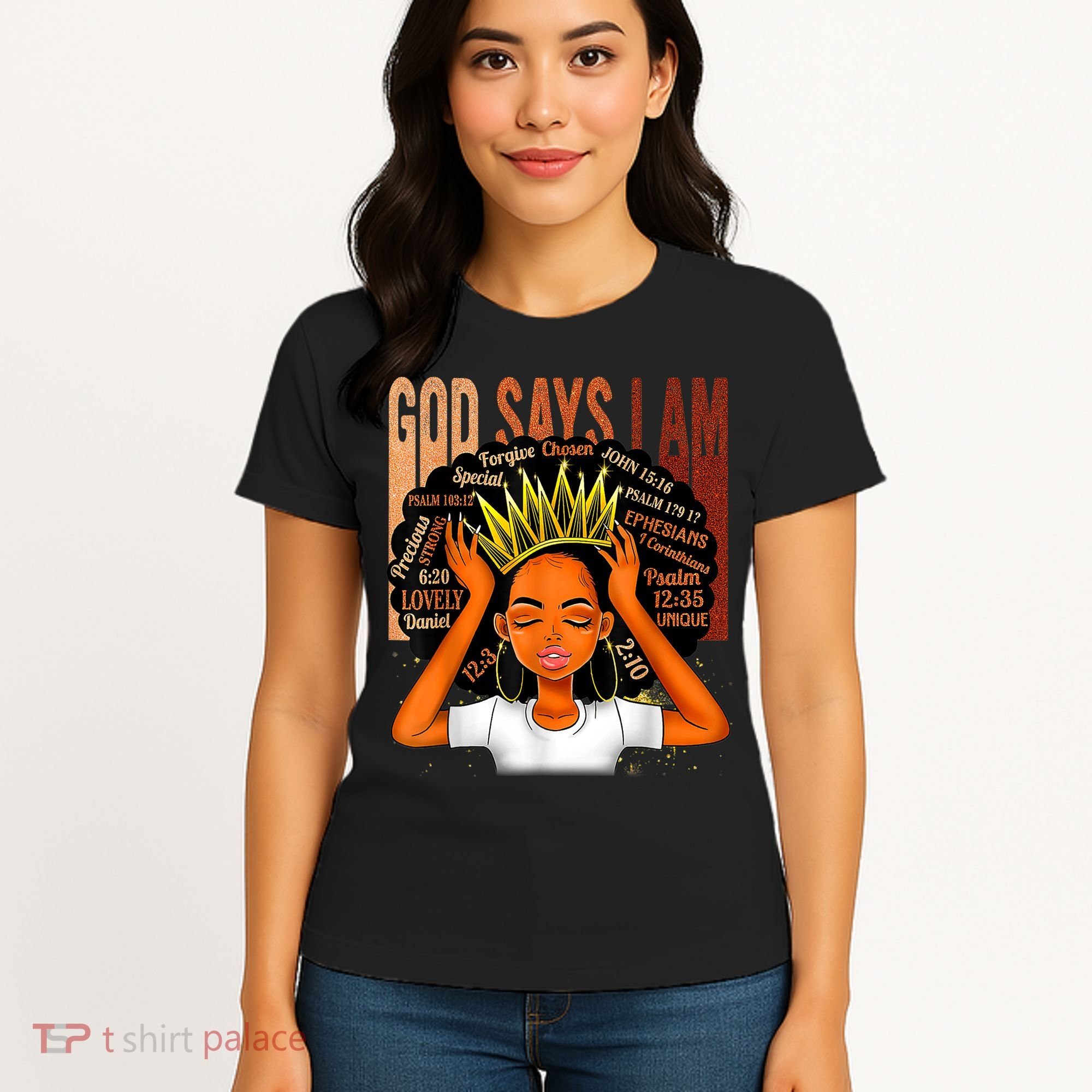 Black Girl Crown God Says I Am Black Melanin History Month Women's T-Shirt