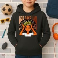 Black Girl Crown God Says I Am Black Melanin History Month Kids Hoodie thumb 2