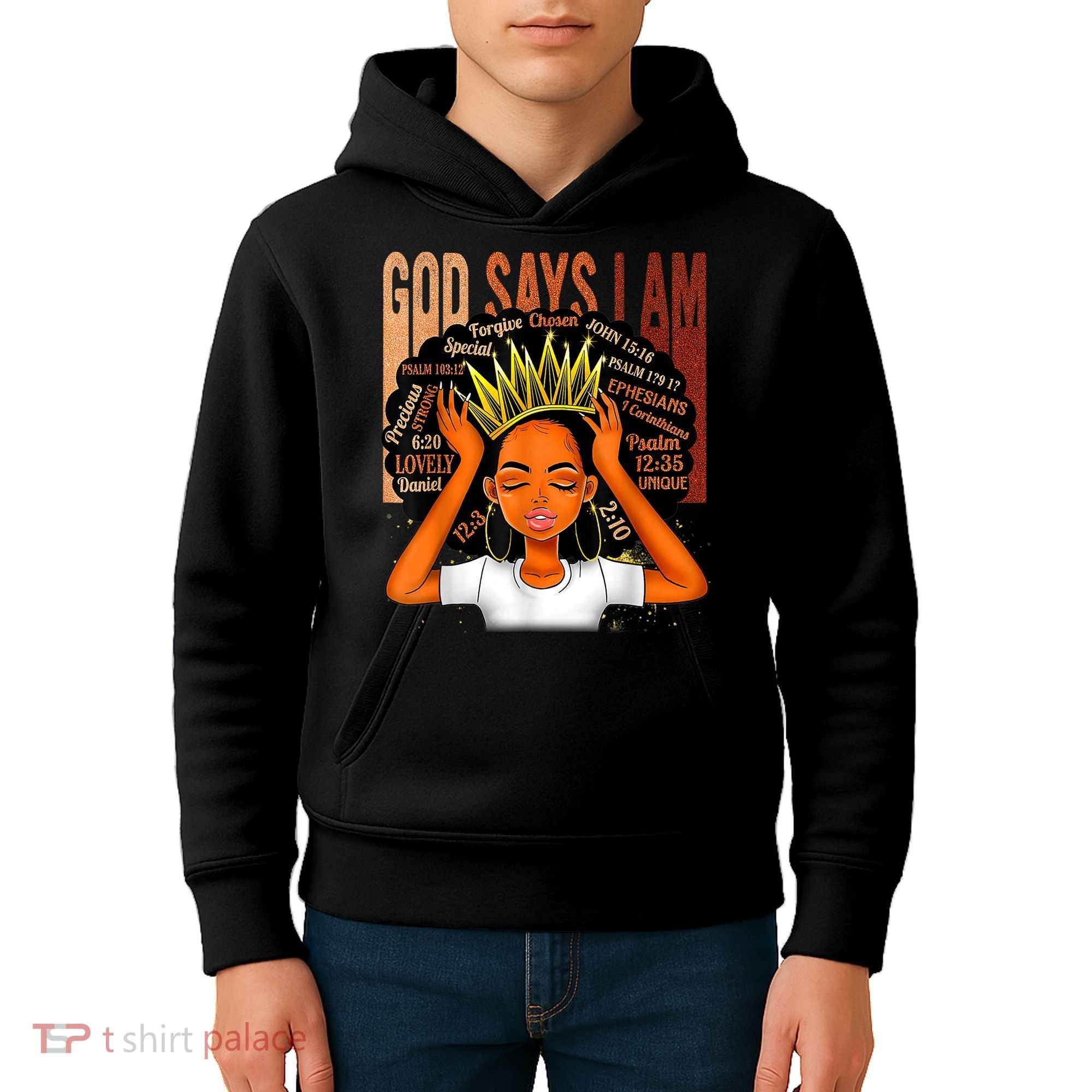 Black Girl Crown God Says I Am Black Melanin History Month Kids Hoodie