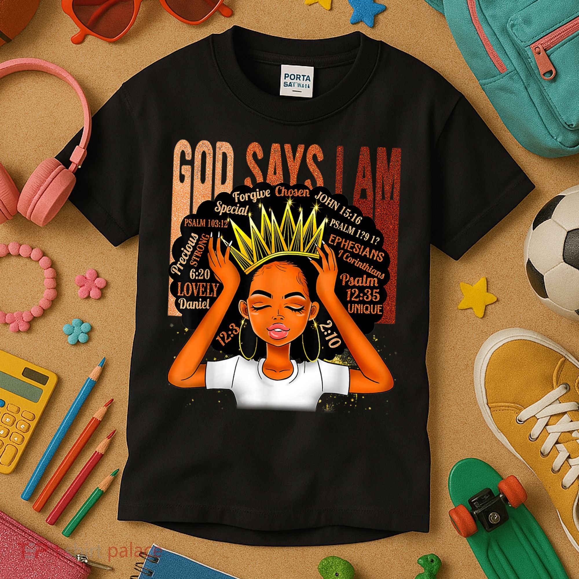 Black Girl Crown God Says I Am Black Melanin History Month Kids T-Shirt