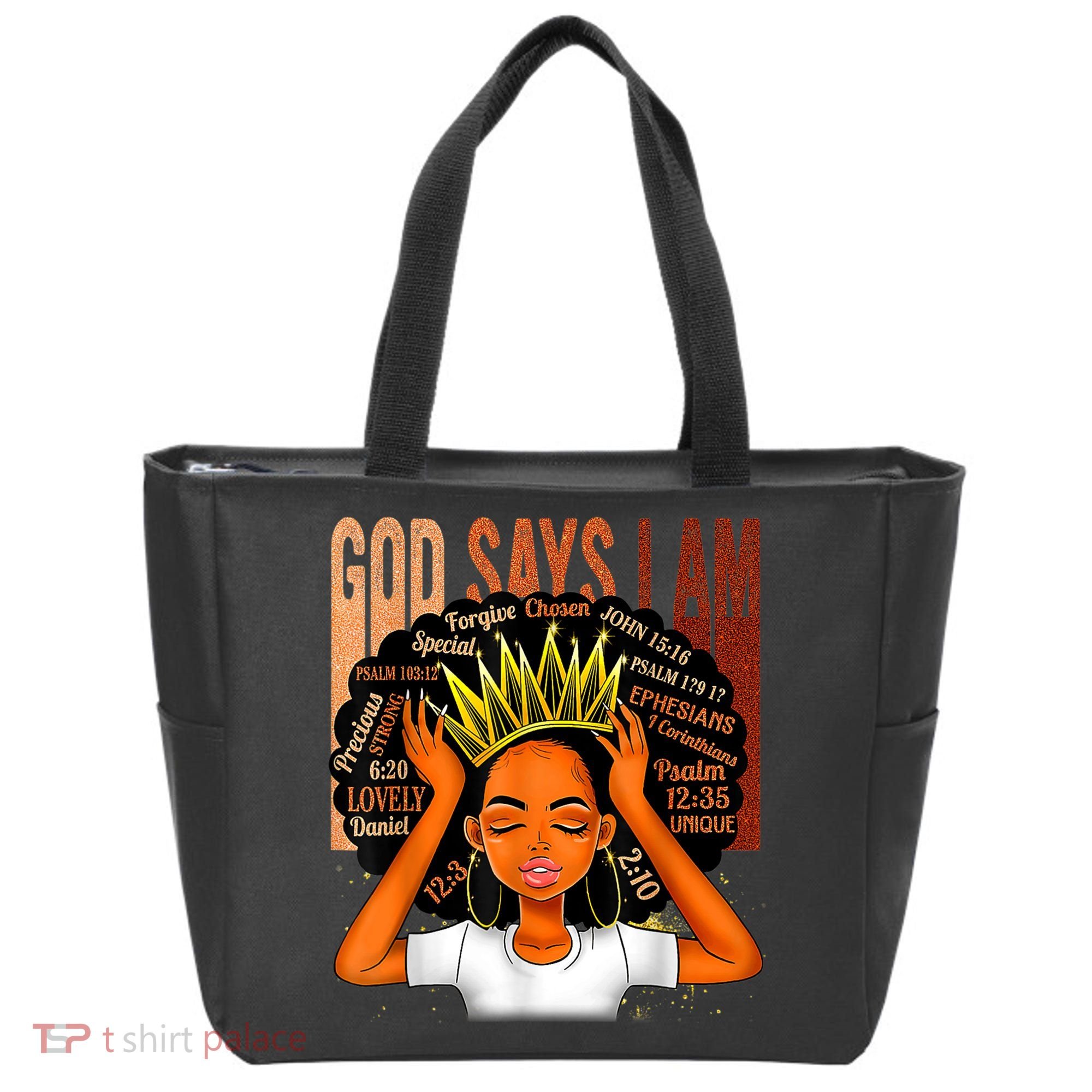 Black Girl Crown God Says I Am Black Melanin History Month Tote Bag