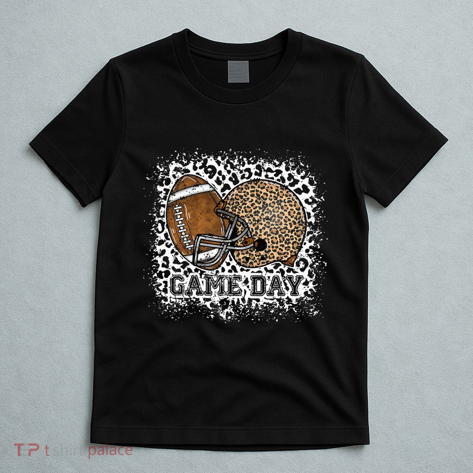 Bleached Game Day Leopard Football Helmet Sport Mom T-Shirt