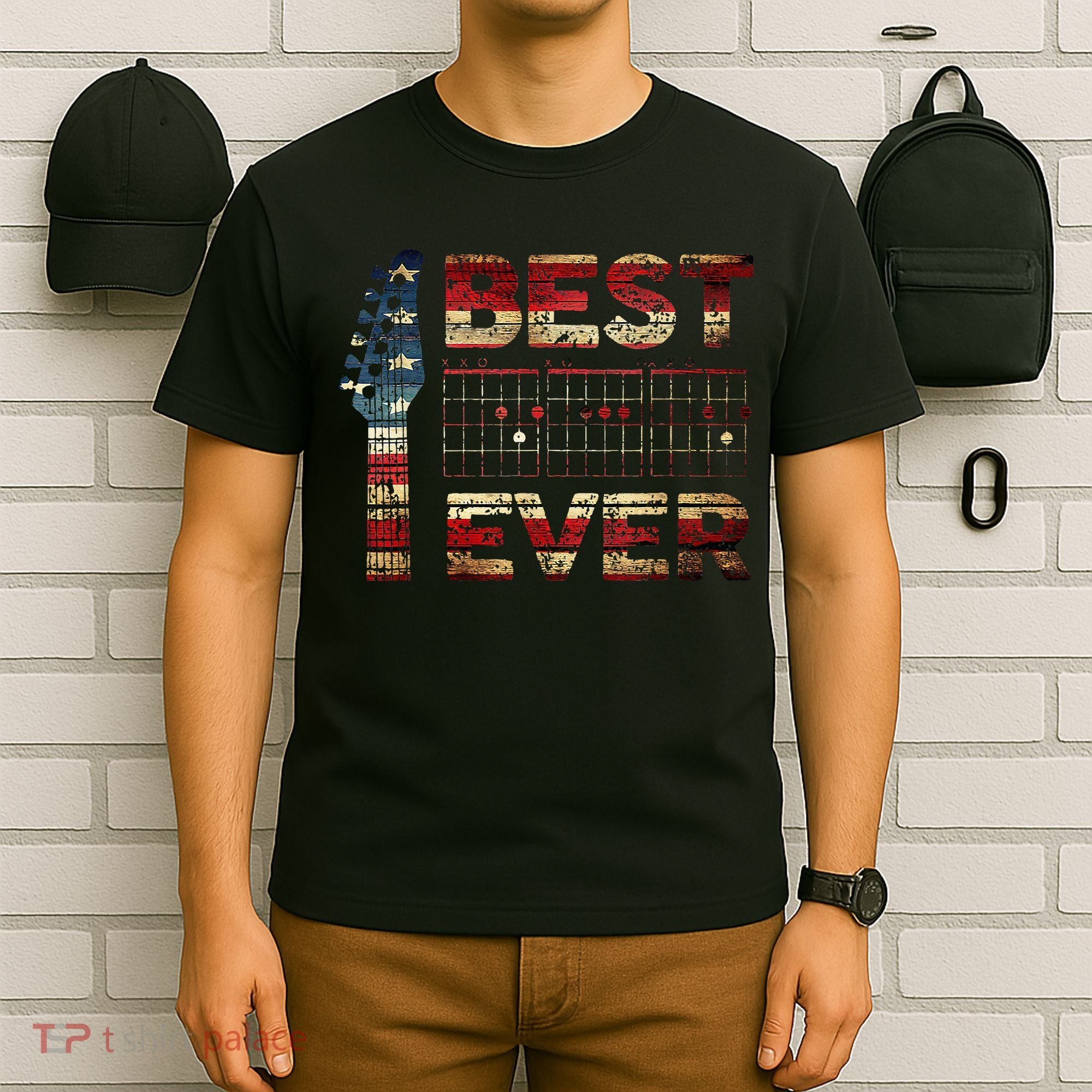 Best Guitar Dad Ever Chords Best Dad Guitar American Flag T-Shirt