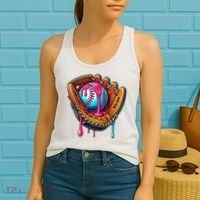 Baseball Glove Drip Ice Cream Sprinkles Baseball Boy Women's Tank Top thumb 2