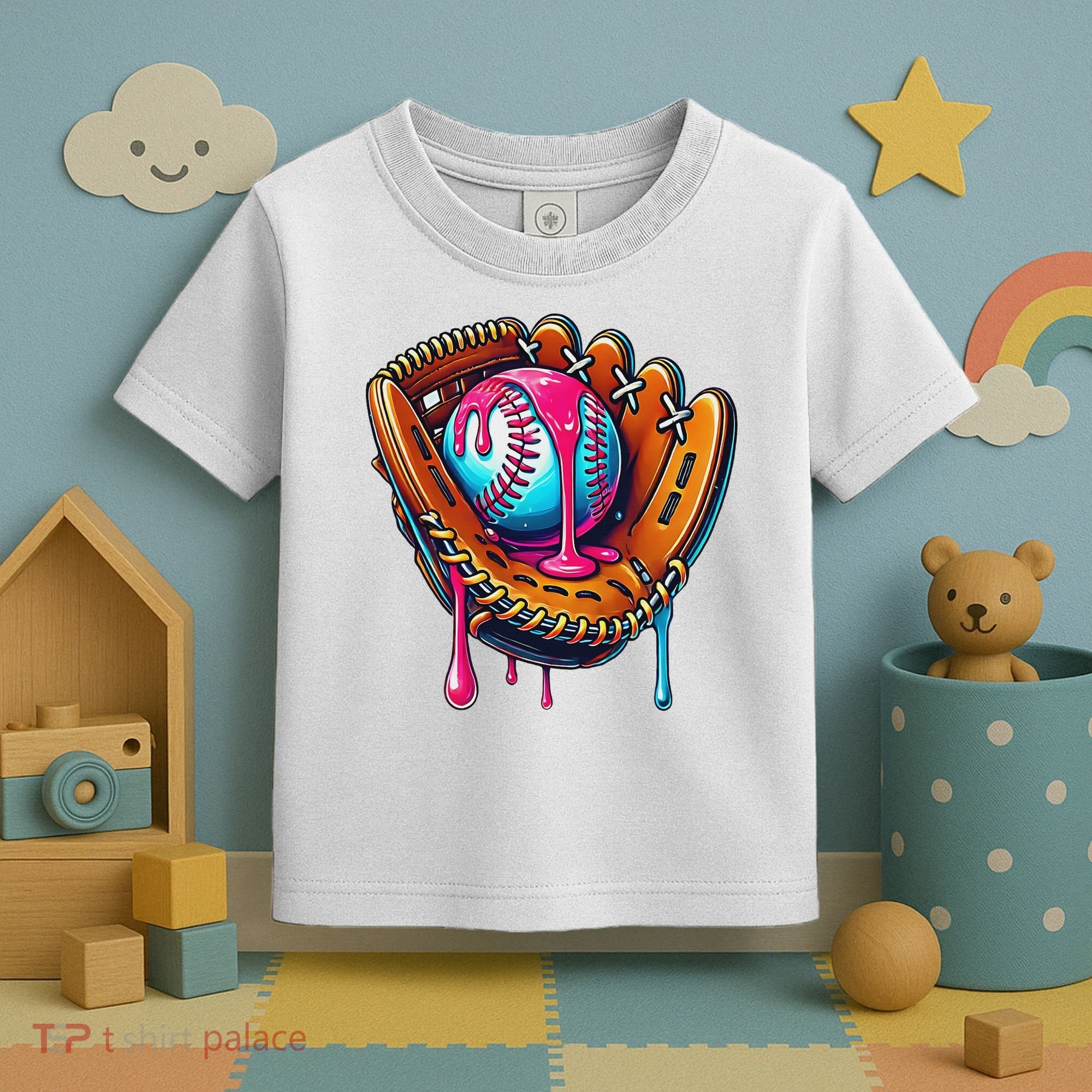 Baseball Glove Drip Ice Cream Sprinkles Baseball Boy Toddler T-Shirt