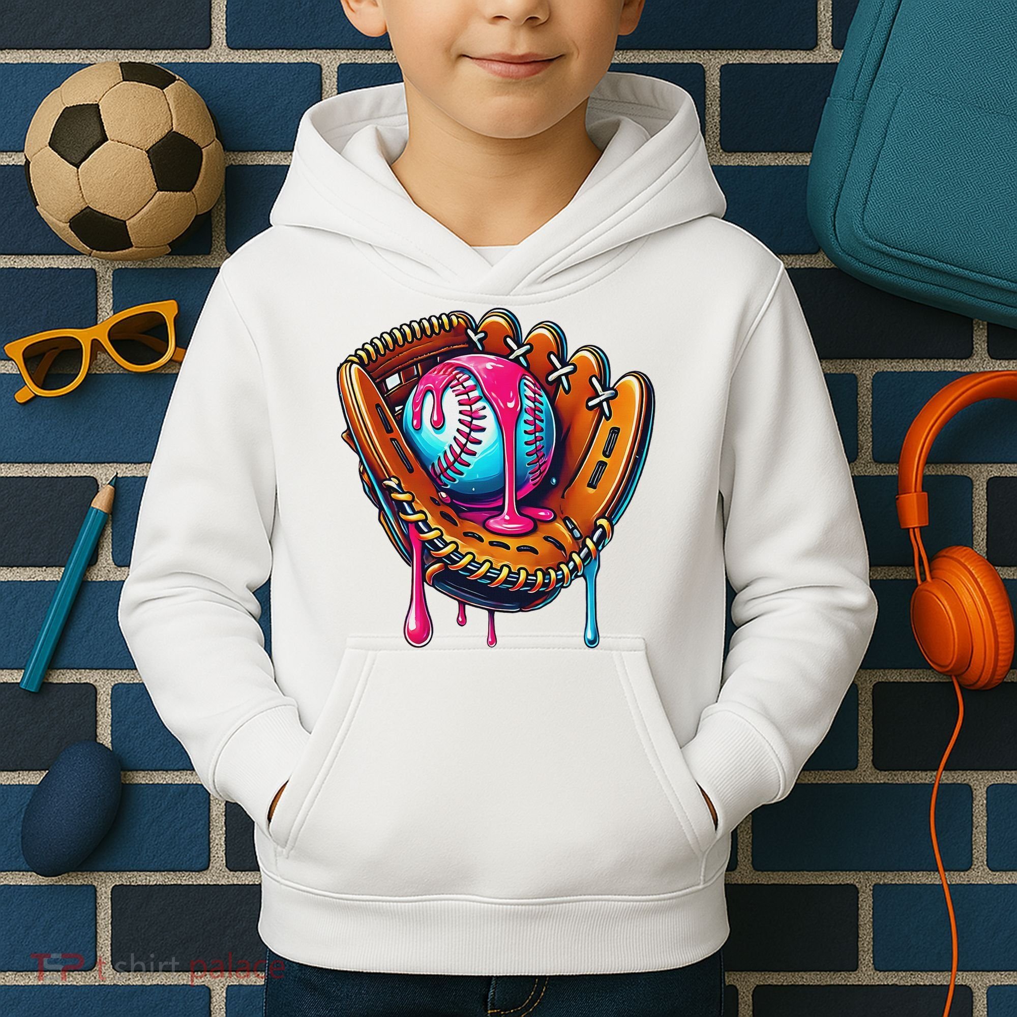 Baseball Glove Drip Ice Cream Sprinkles Baseball Boy Kids Hoodie