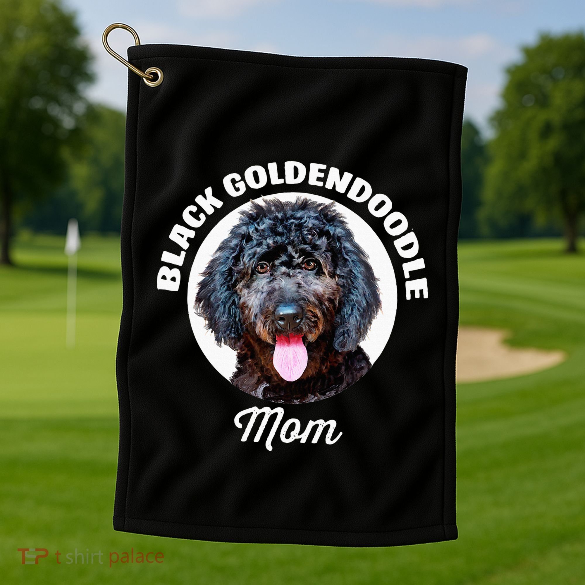 Black Goldendoodle Dog Mom Golf Towel