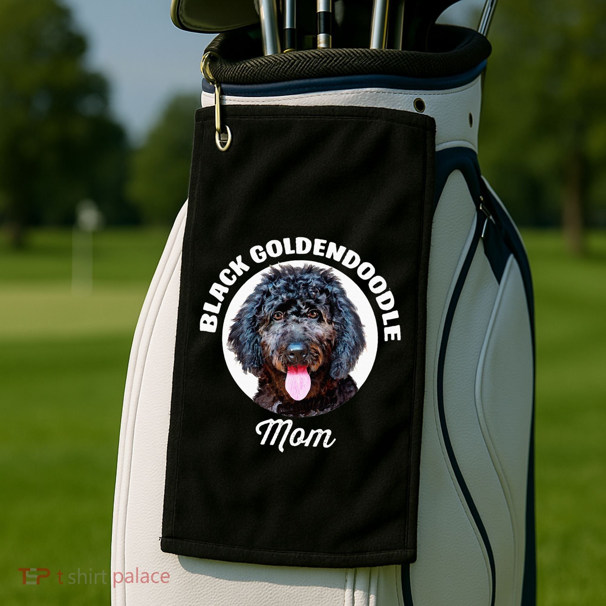 Black Goldendoodle Dog Mom Golf Towel