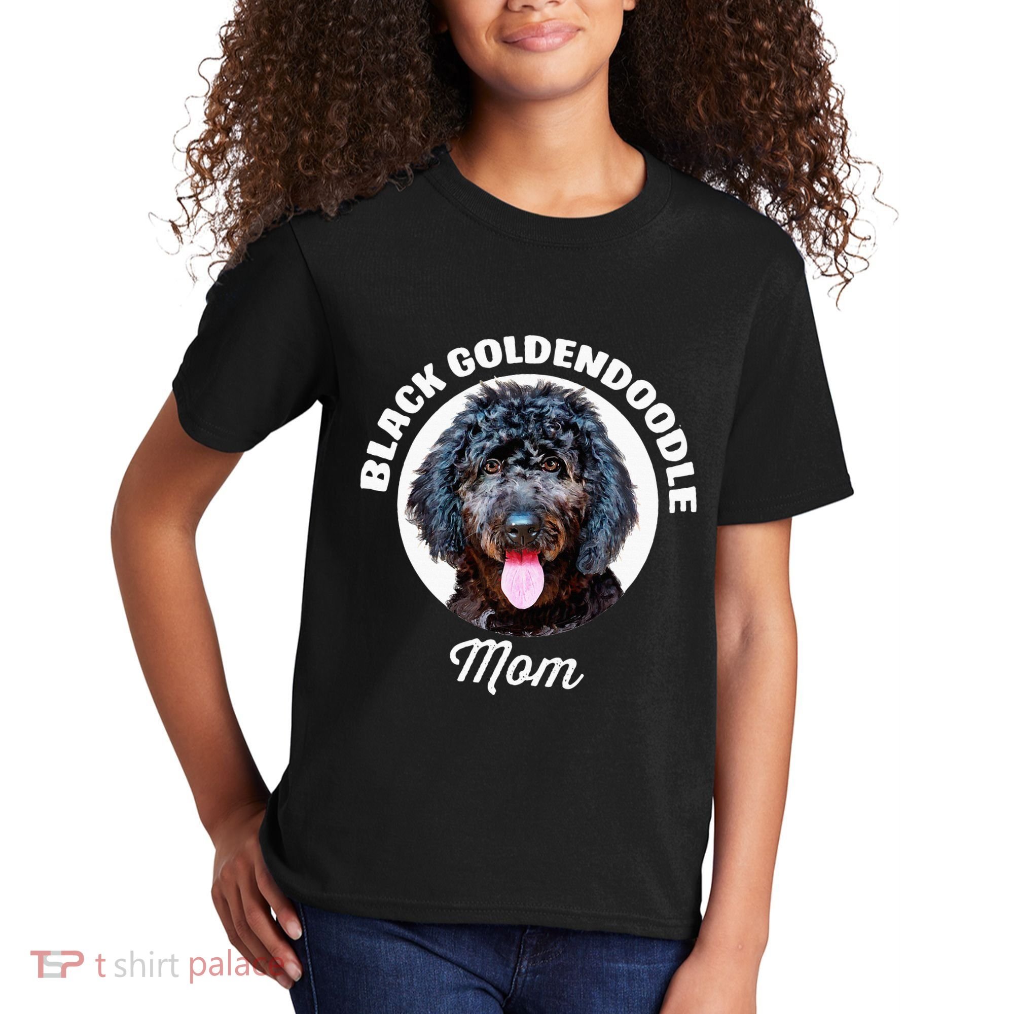 Black Goldendoodle Dog Mom Kids T-Shirt