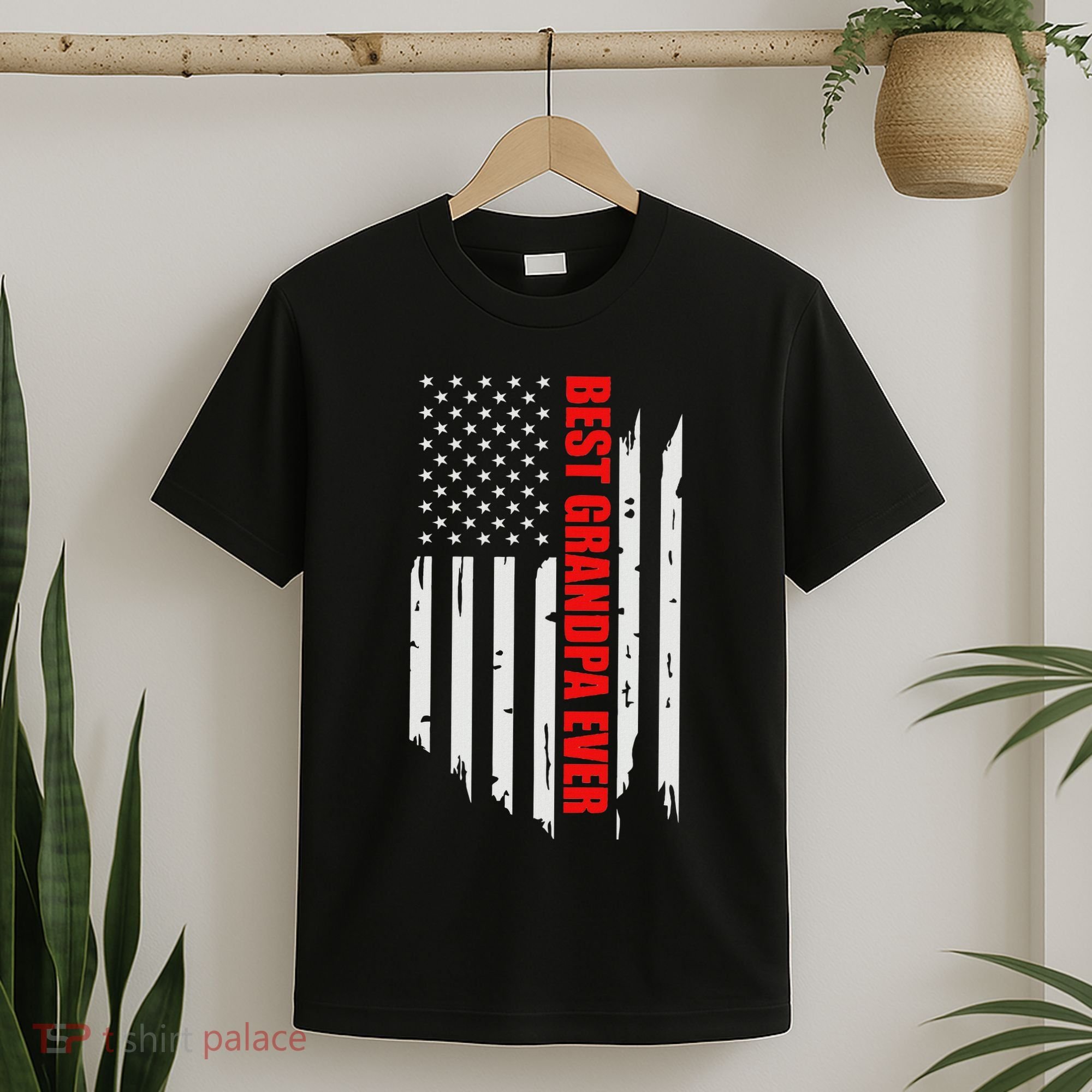 Best Grandpa Ever Vintage American Flag T-Shirt