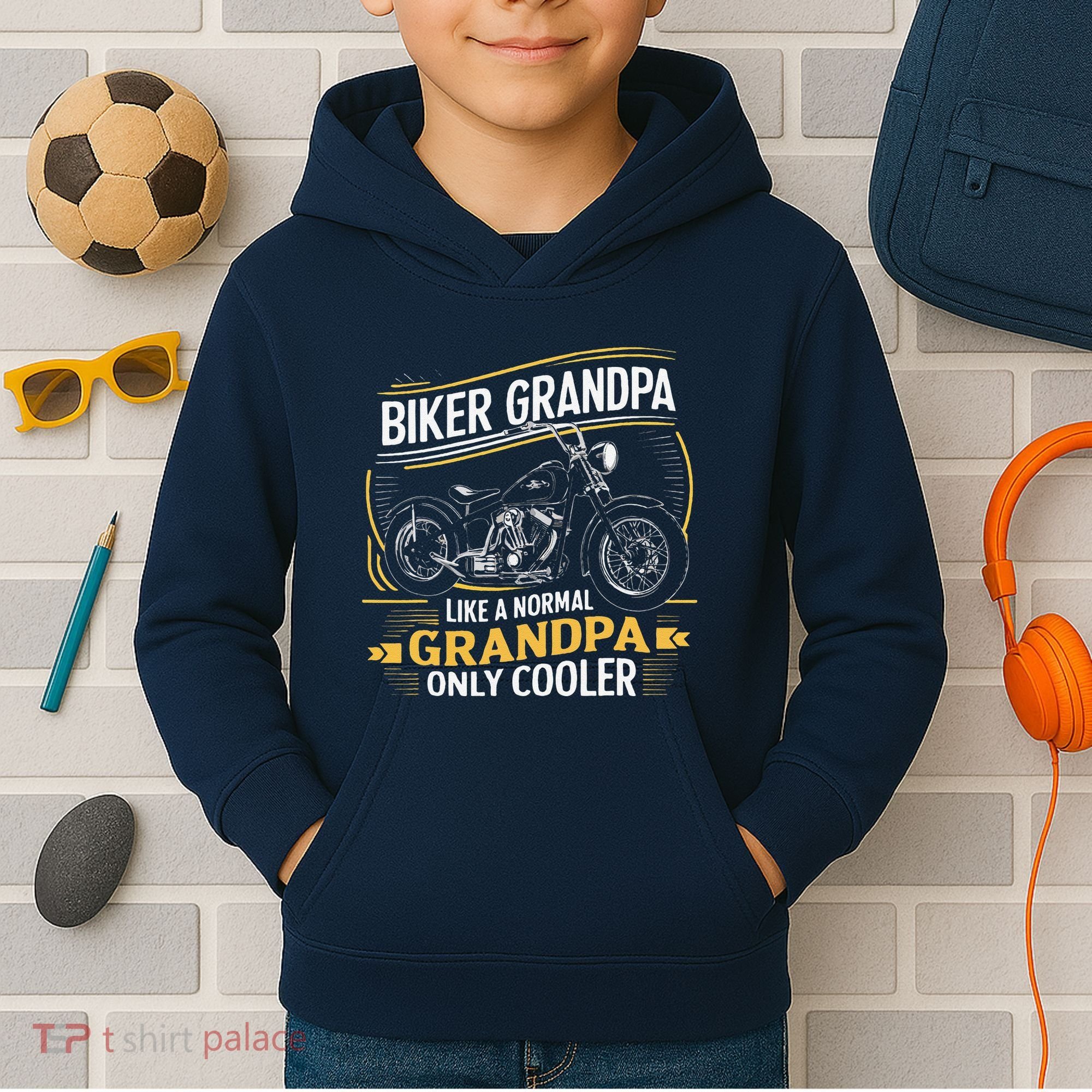 Biker Grandpa FatherS Day Like A Normal Grandpa Motorcycle Kids Hoodie