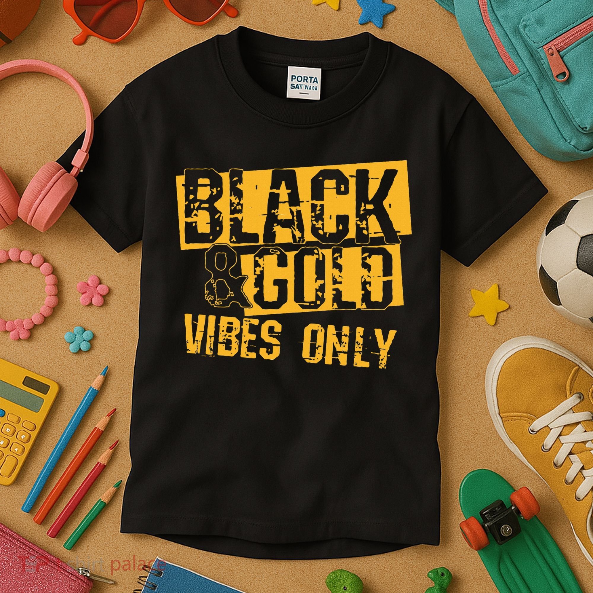 Black Gold Game Day For High School Football Kids T-Shirt