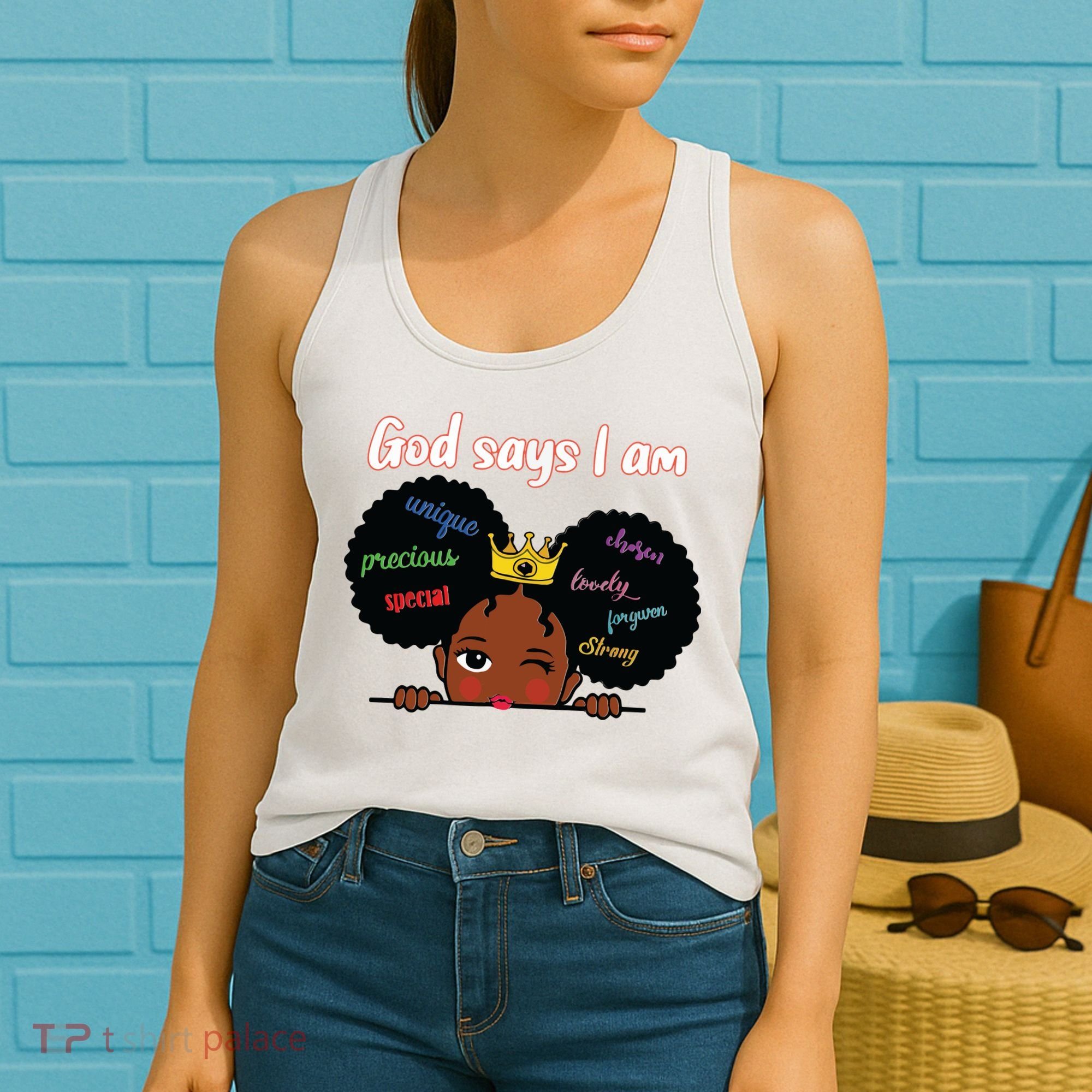 Black Girl God Says I Am Black Melanin History Month Pride Women's Tank Top
