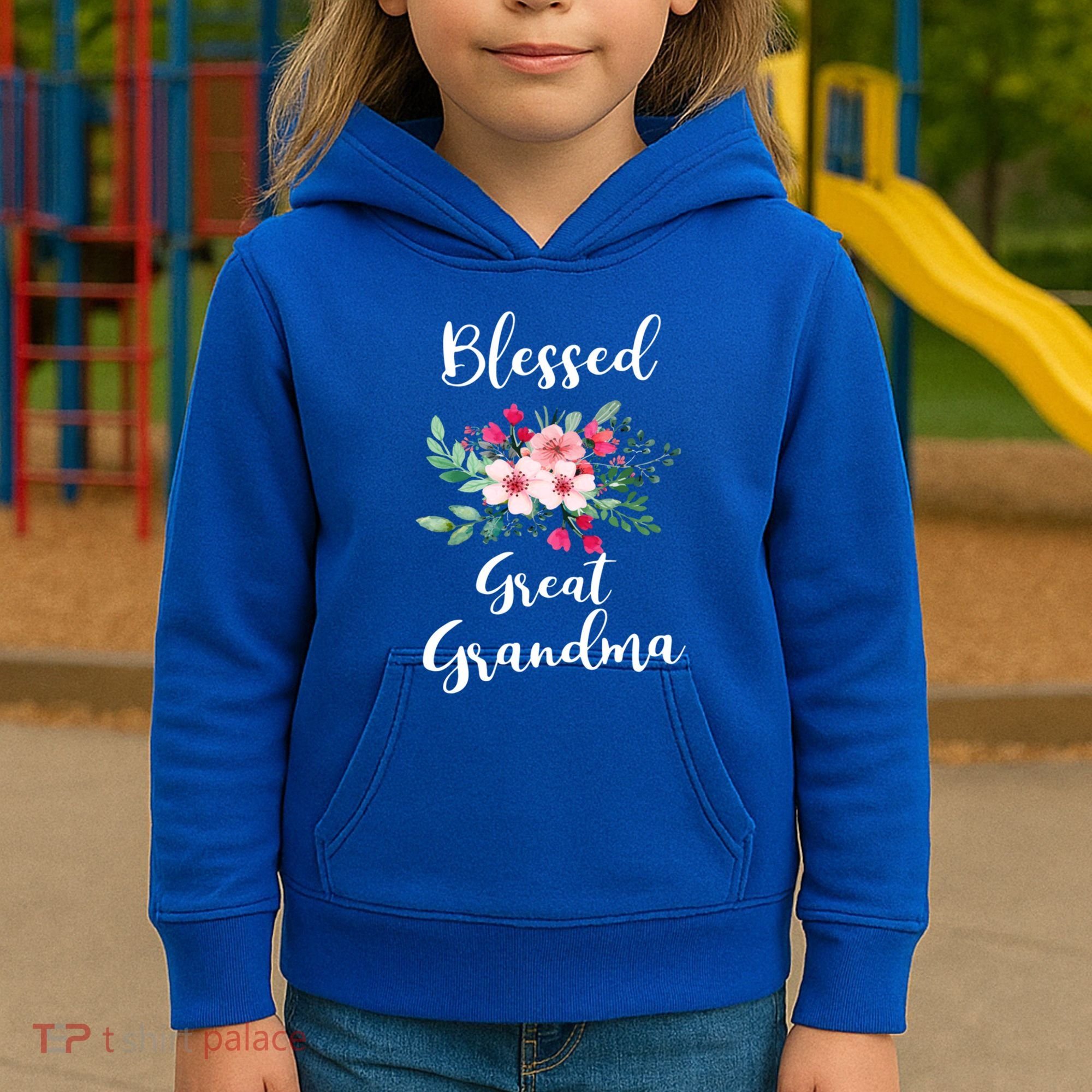 Blessed Great Grandma Flower Bouquet Gift For Grandma Gift Kids Hoodie