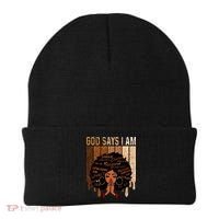 Black Girl God Says I Am Black Melanin Juneteenth Beanie thumb 0