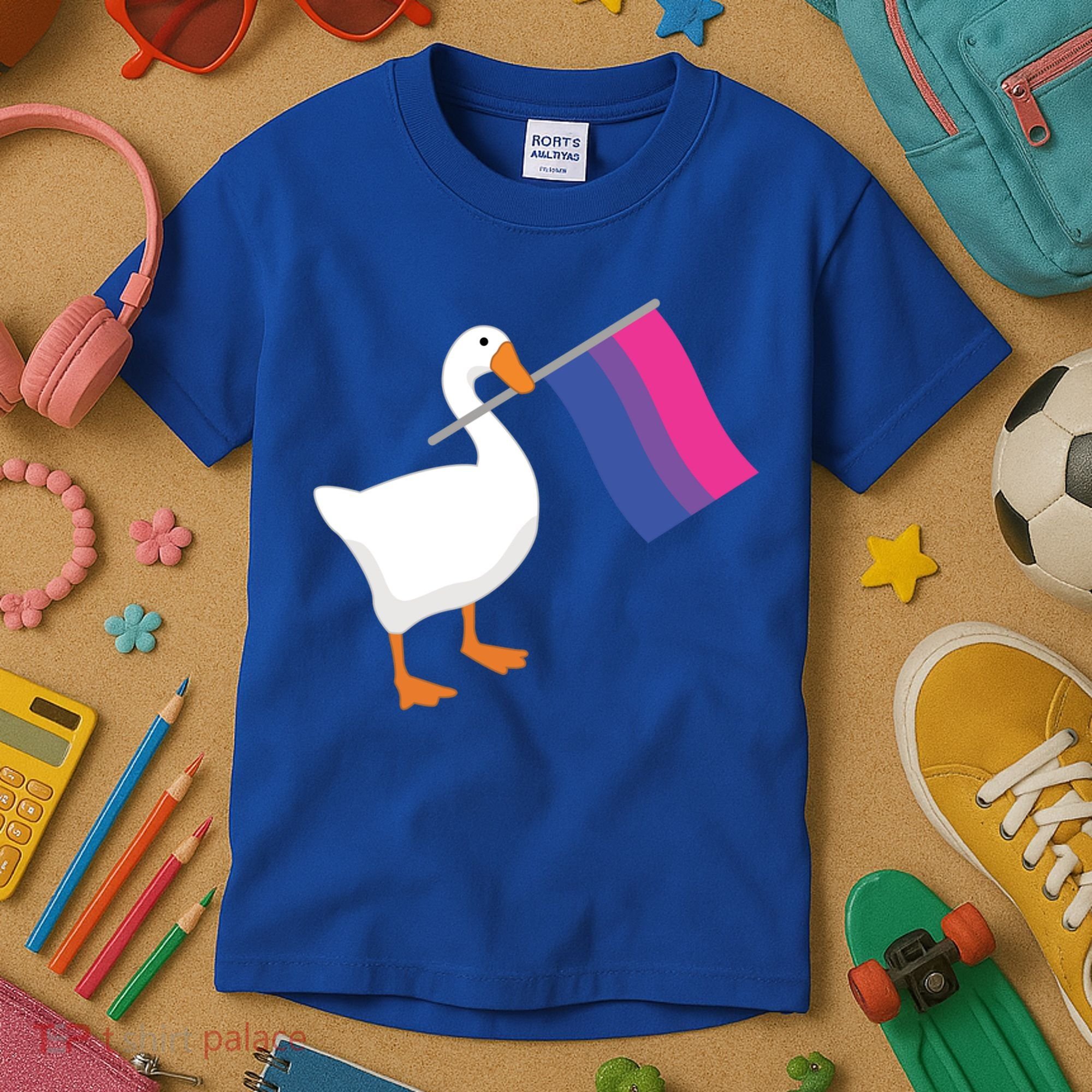 Bisexual Goose Game Lgbtq Bi Pride Parade Flag Untitled Honk Gift Kids T-Shirt