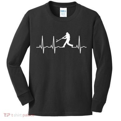 Baseball Great Gift Men Gift Baseball Player Heartbeat Gift Kids Long Sleeve Shirt