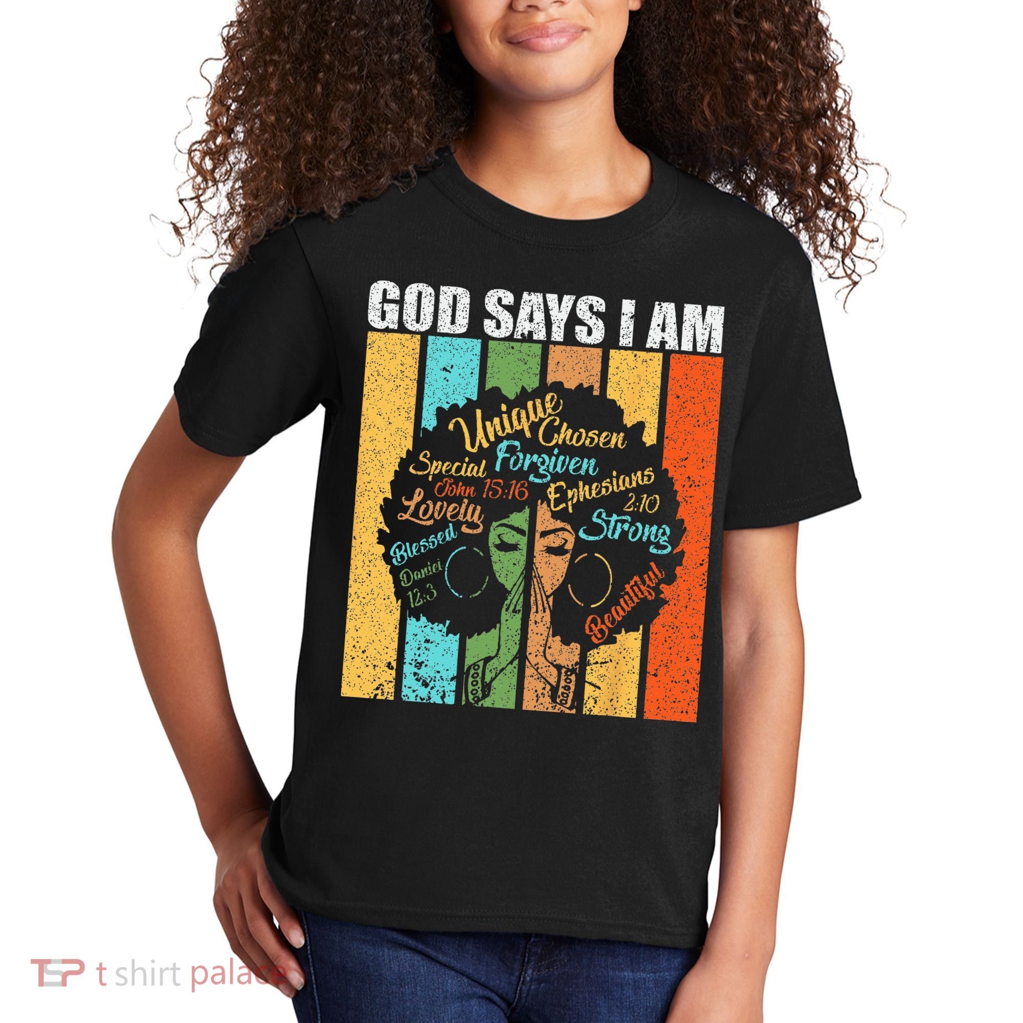 Black Girl God Says I Am Black Melanin Junenth Kids T-Shirt