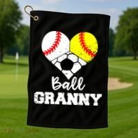 Ball Granny Heart Funny Baseball Softball Soccer Granny Gift Golf Towel thumb 1