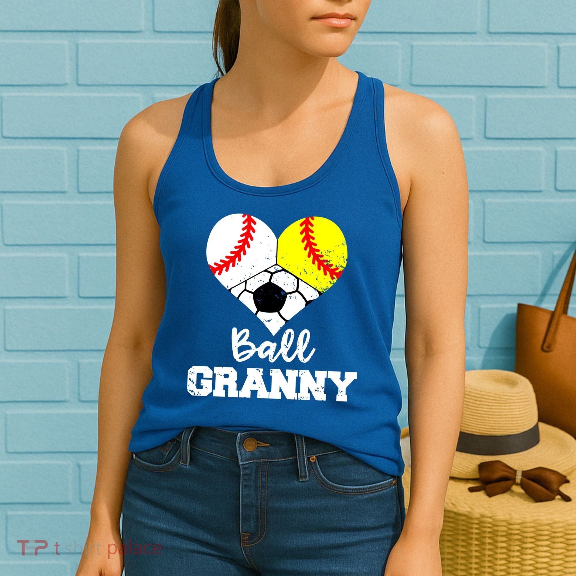 Ball Granny Heart Funny Baseball Softball Soccer Granny Gift Women's Tank Top