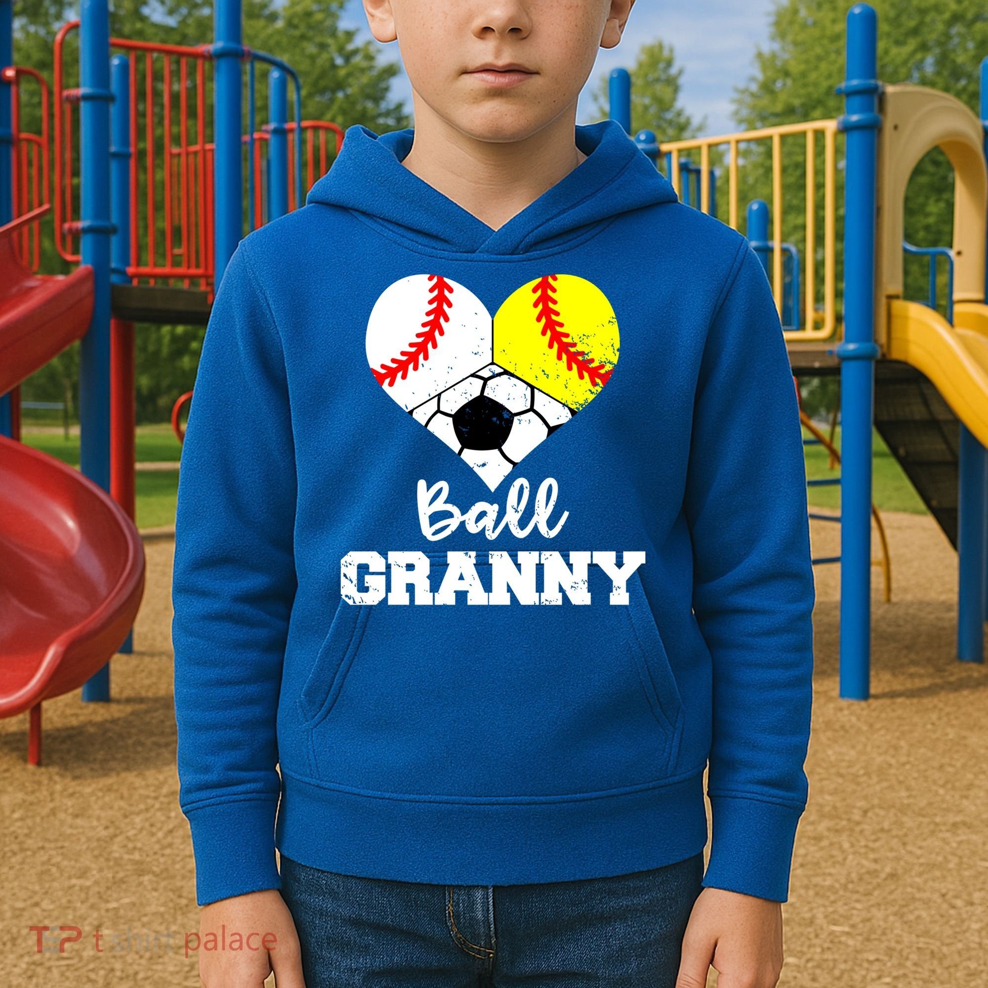 Ball Granny Heart Funny Baseball Softball Soccer Granny Gift Kids Hoodie