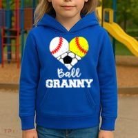 Ball Granny Heart Funny Baseball Softball Soccer Granny Gift Kids Hoodie thumb 3