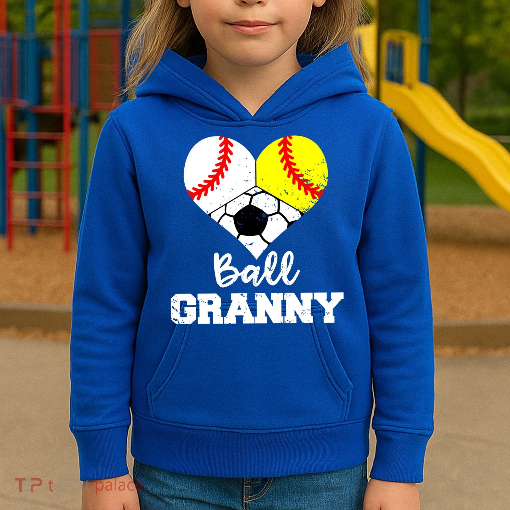 Ball Granny Heart Funny Baseball Softball Soccer Granny Gift Kids Hoodie