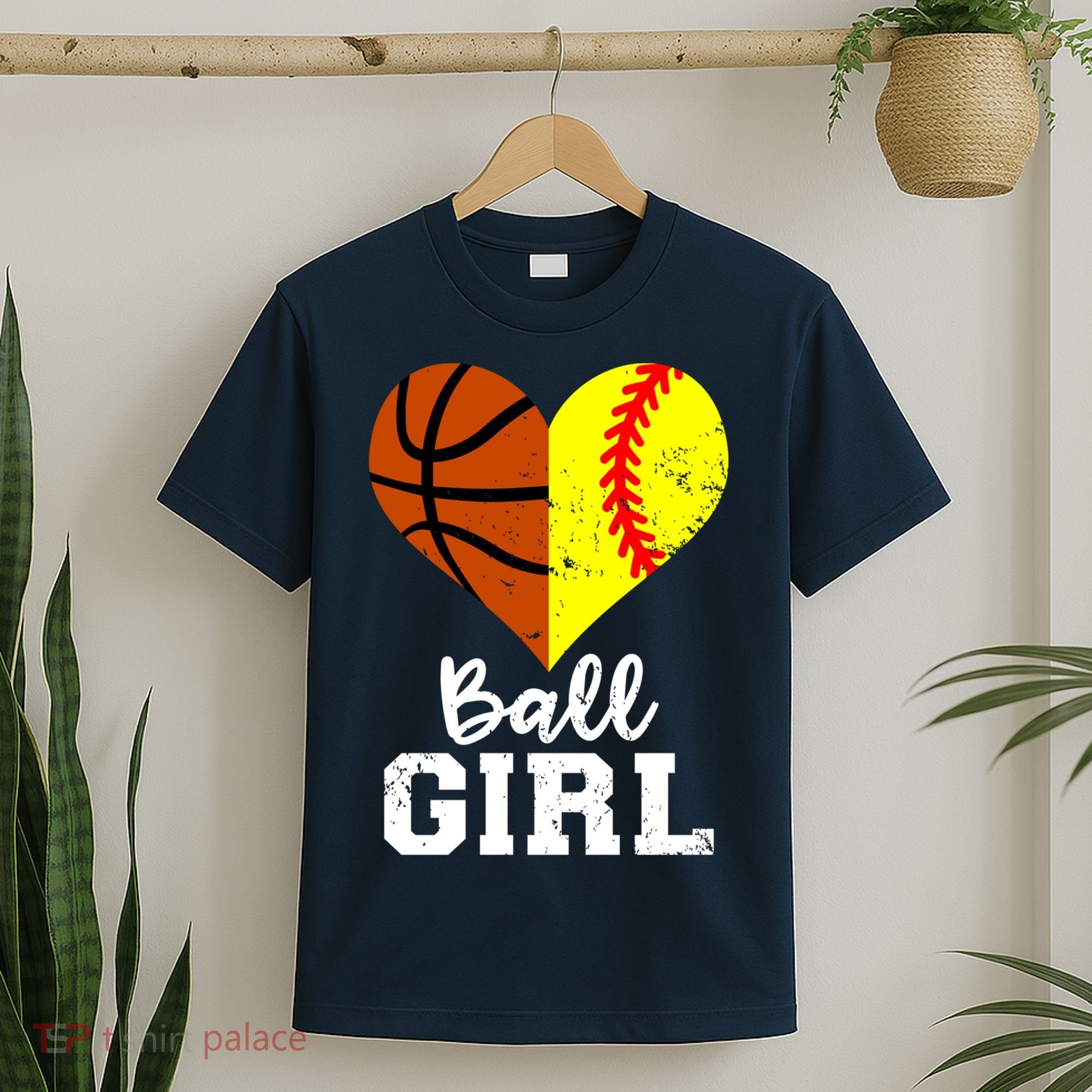 Ball Girl Heart Funny Softball Basketball Girl T-Shirt