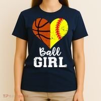 Ball Girl Heart Funny Softball Basketball Girl T-Shirt thumb 4