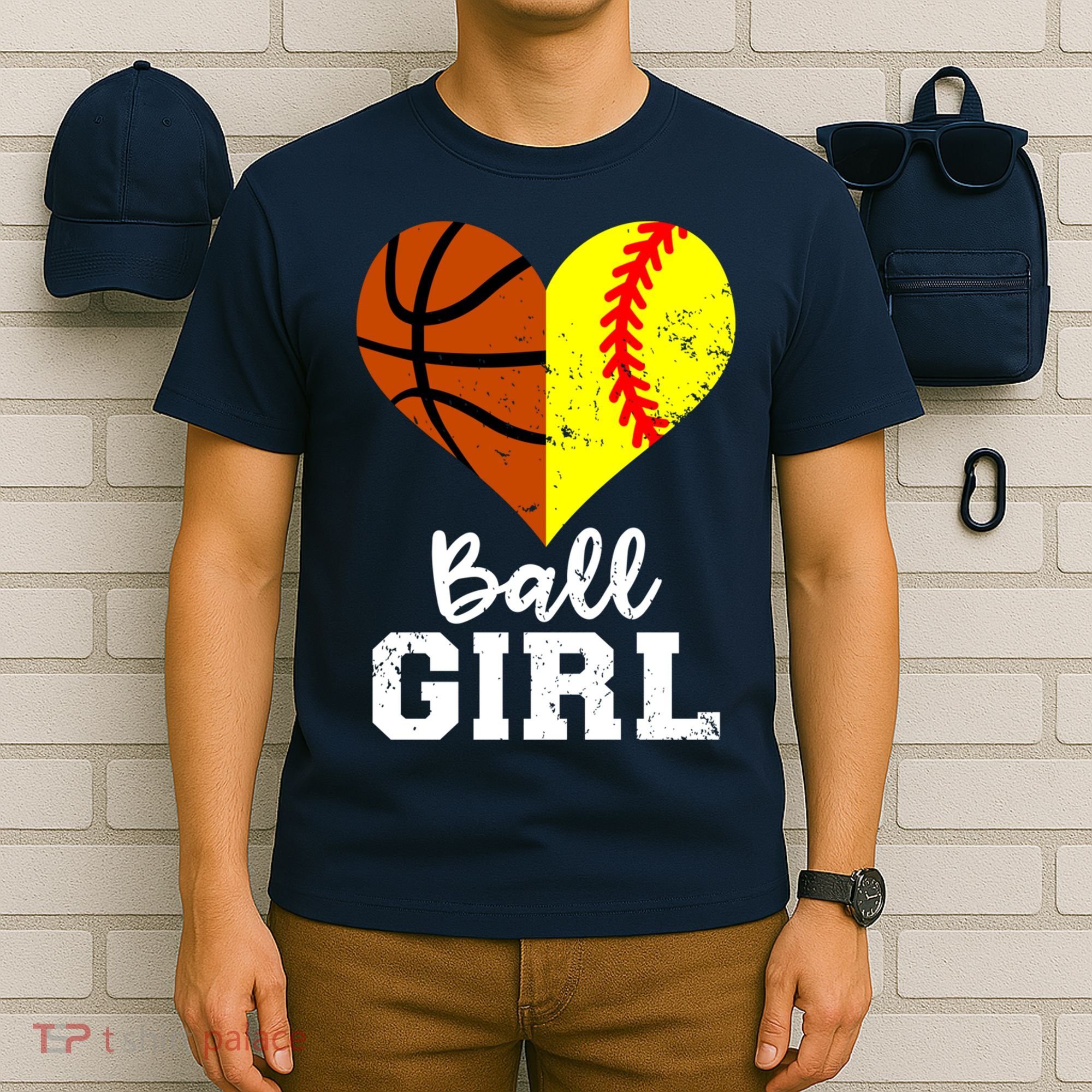 Ball Girl Heart Funny Softball Basketball Girl T-Shirt