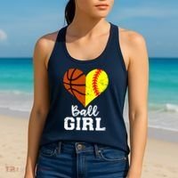 Ball Girl Heart Funny Softball Basketball Girl Women's Tank Top thumb 2