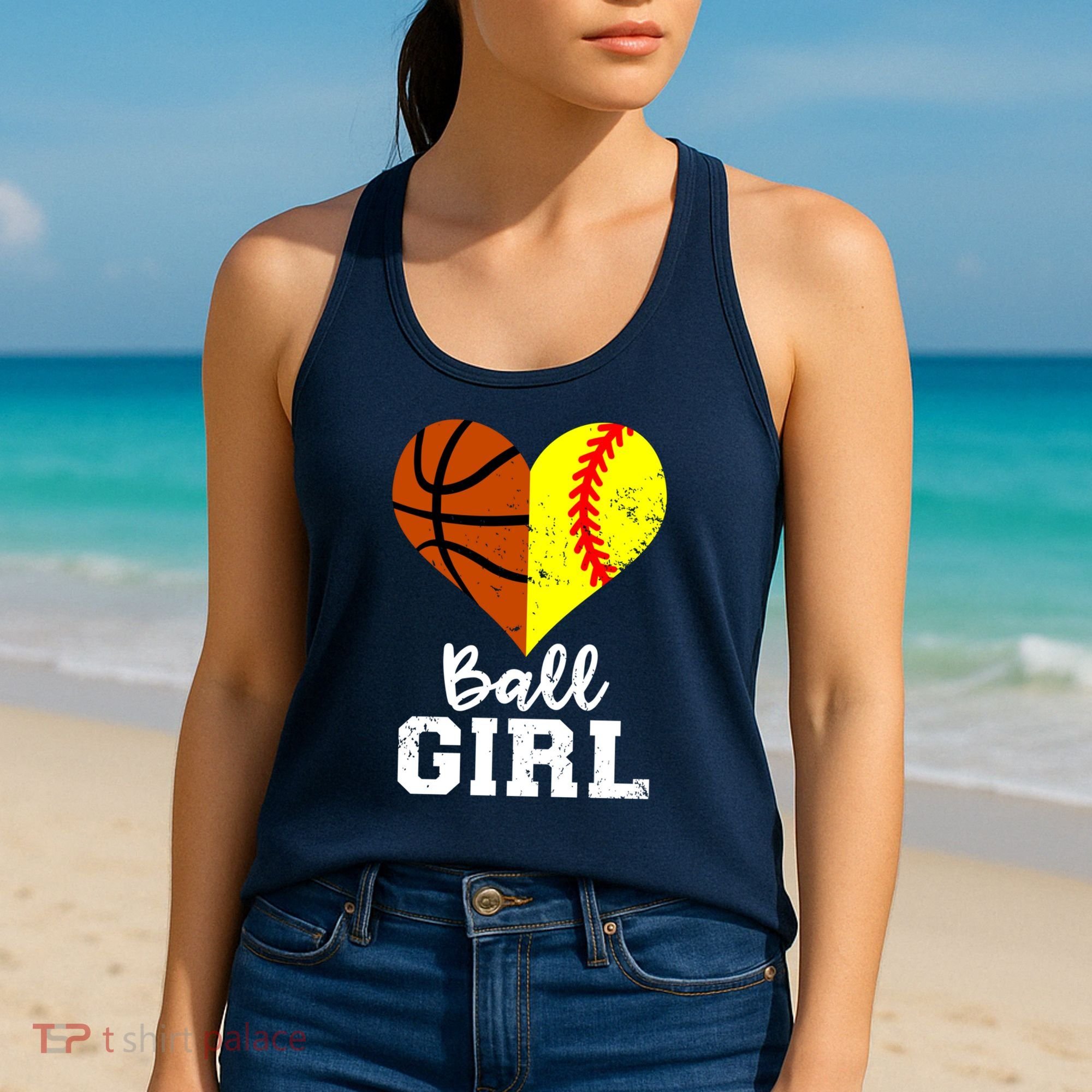 Ball Girl Heart Funny Softball Basketball Girl Women's Tank Top