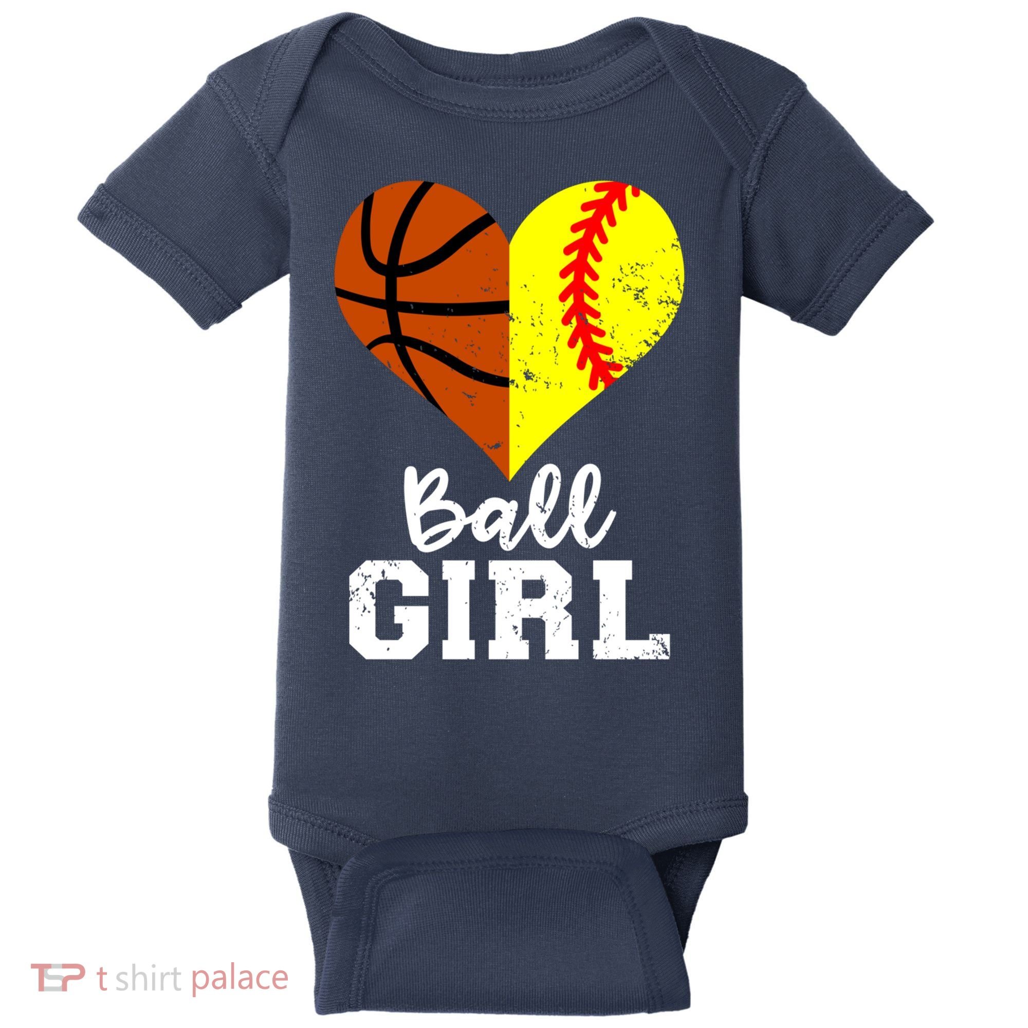Ball Girl Heart Funny Softball Basketball Girl Baby Bodysuit